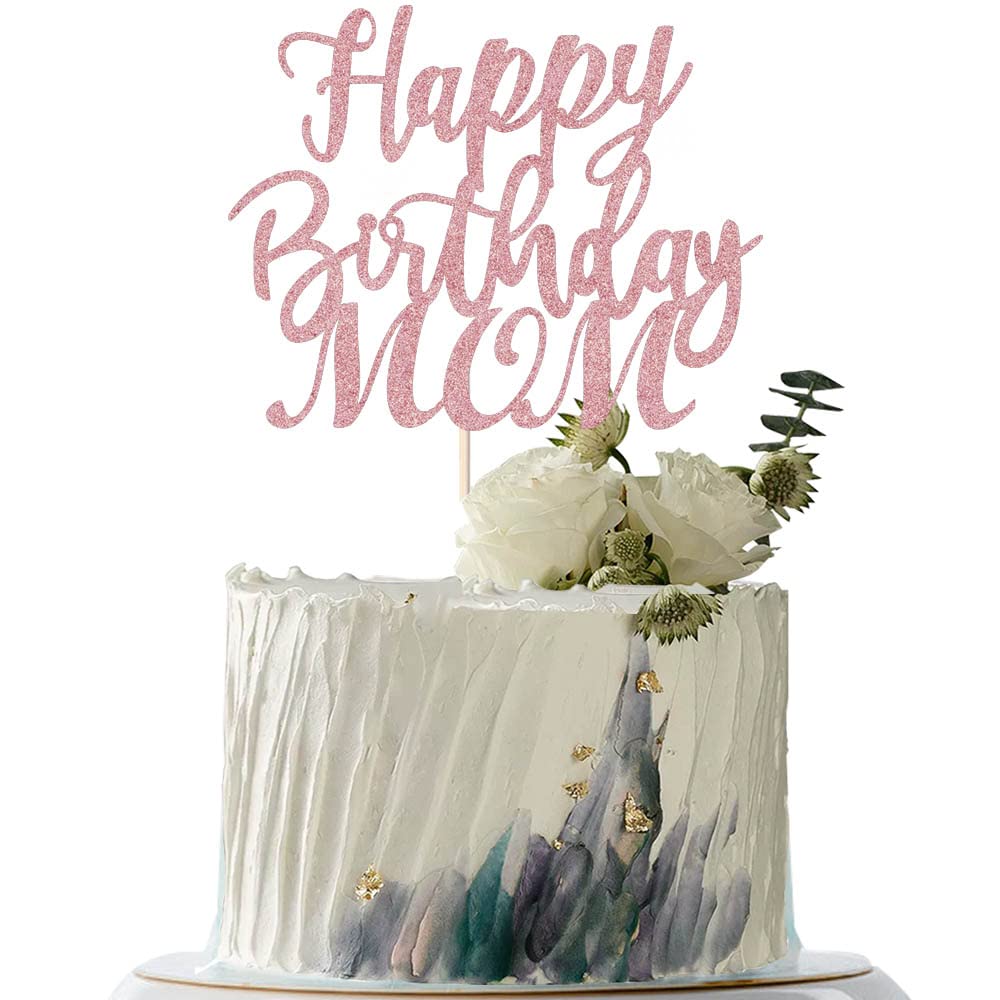 Rose Gold Happy Birthday Cake Topper for Mom - Mother's Day Party Decorations, Cake Decor for Mom's Birthday Celebration - Perfect for Mother's Day Parties, Baby Showers & Special Occasions
