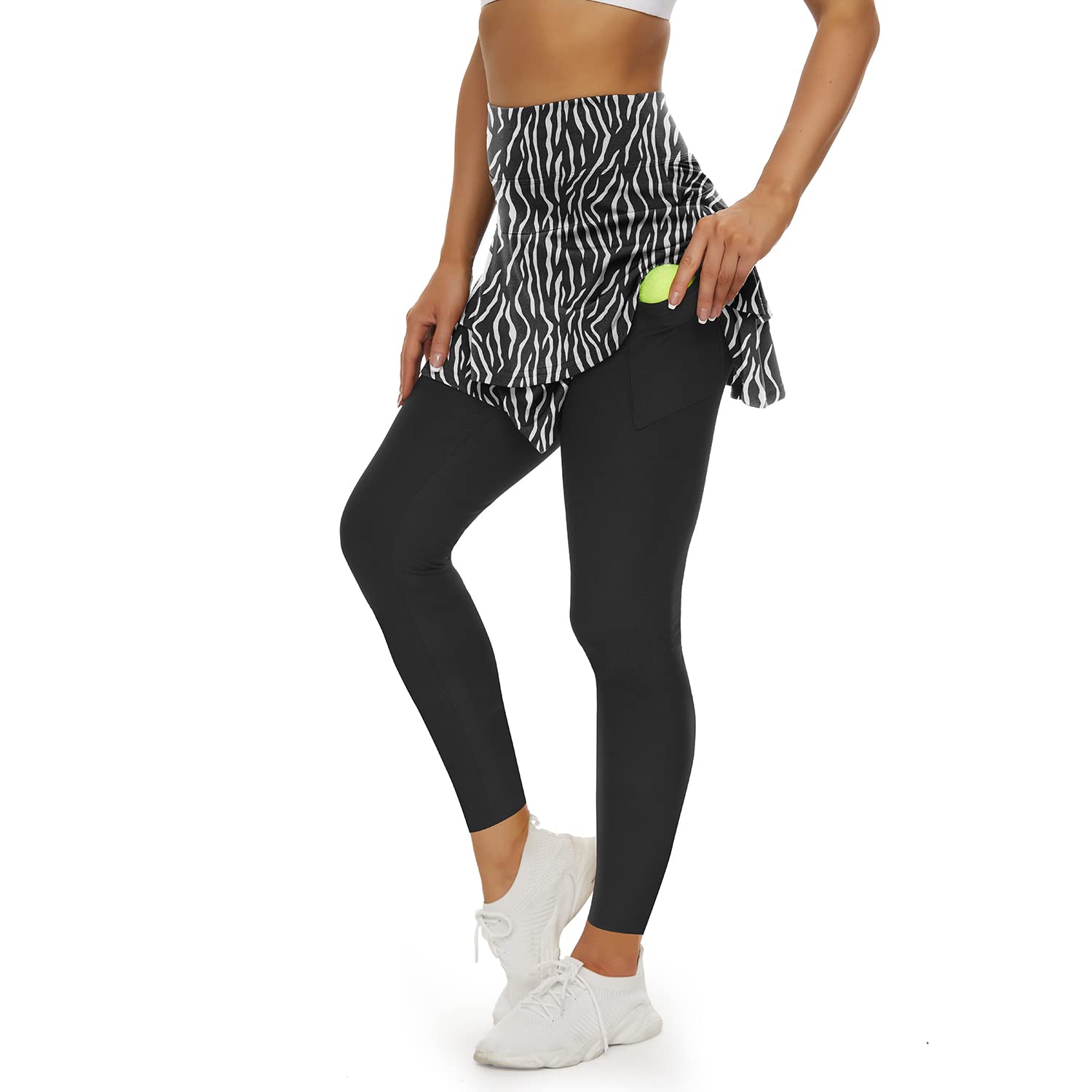 WOWENY Women's Fleece Lined Tennis Skirted Leggings - High Waist Winter Yoga Pants with Attached Skirt & Inner Pocket for Workout, Running, and Cold Weather Activities