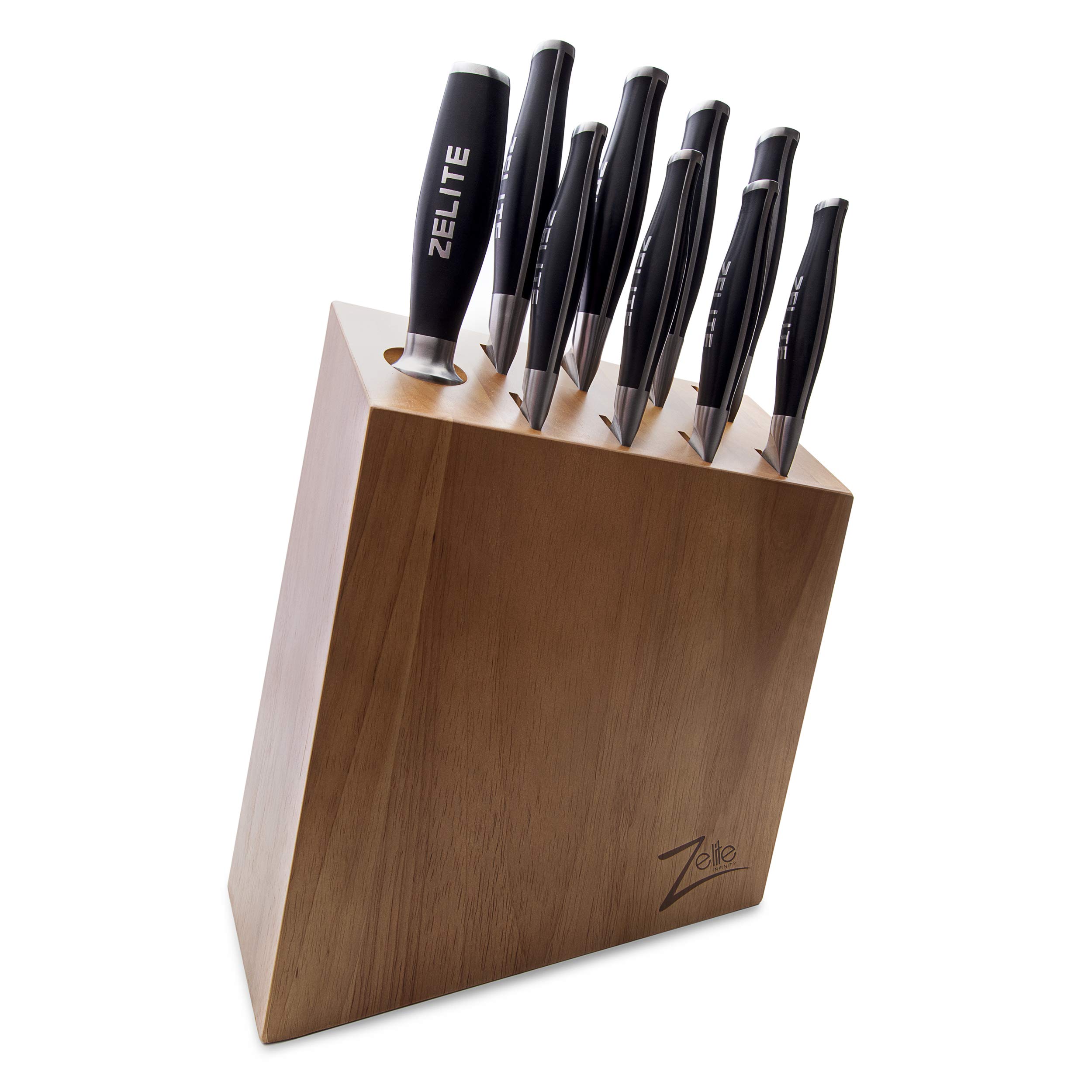 Zelite Infinity 9-Piece German High Carbon Stainless Steel Knife Block Set with 8 Professional Kitchen Knives & 10