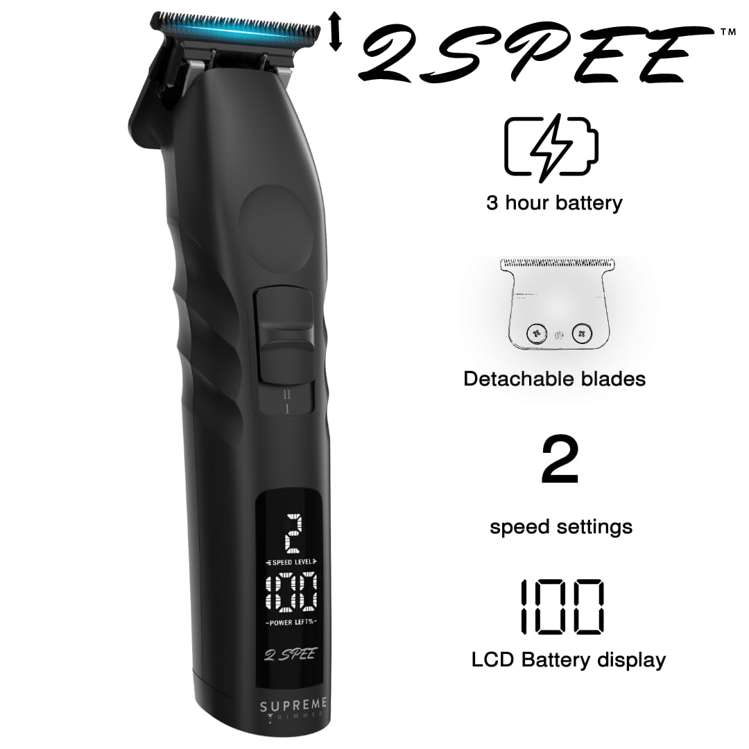 Supreme Trimmer 2Speed Professional Hair Clipper - Cordless Rechargeable with Removable Blades, 2 Adjustable Speeds & Battery Display | Zero Gap Design for Precise Fading | Perfect for Home Barbering, Beard Trimming & Personal Grooming | ST622 Black