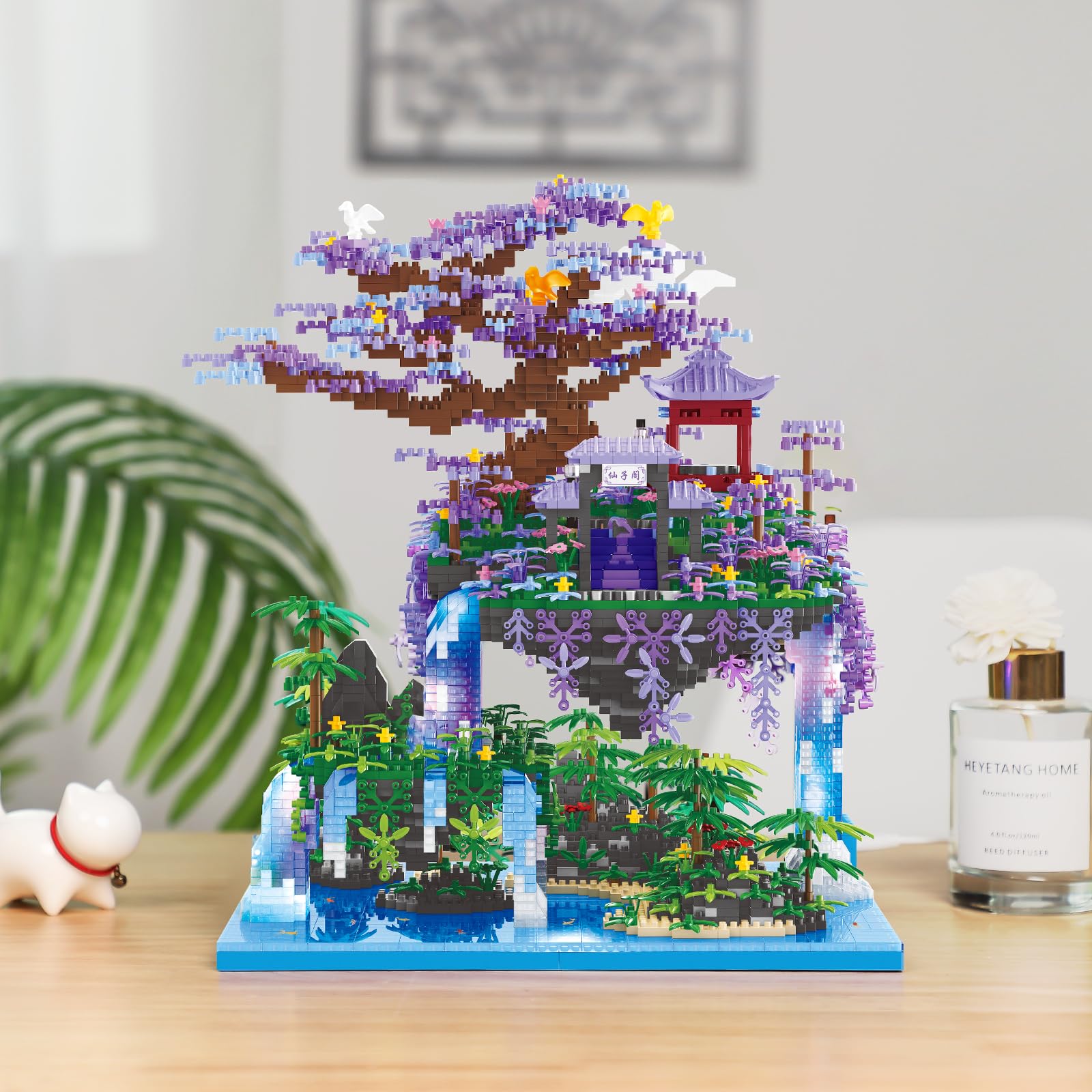 Moon Palace Pavilion Building Blocks Set - 4574pcs Micro Miniature Bonsai Tree House with LED String Lights & Flowers - Creative DIY Model Kit for Adults & Kids | Home Decor, Gift Idea, Stress Relief Activity