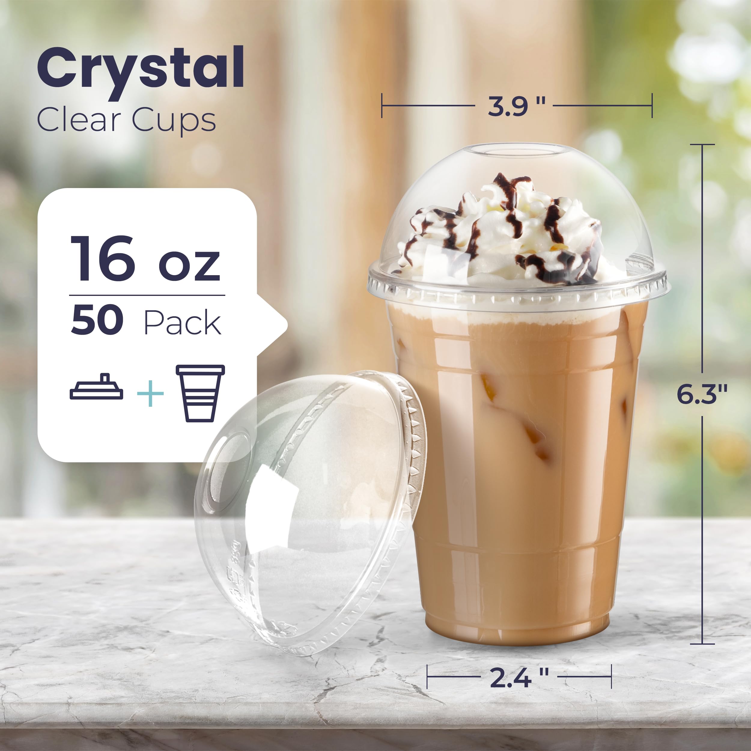 50 Pack 16oz BPA-Free Clear Disposable Plastic Coffee Cups with Dome Lids - Perfect for Iced Coffee, Smoothies, Bubble Tea, Juice, Milkshakes & Party Drinks - Ideal for Cafes, Takeout, Events & Home Meal Prep