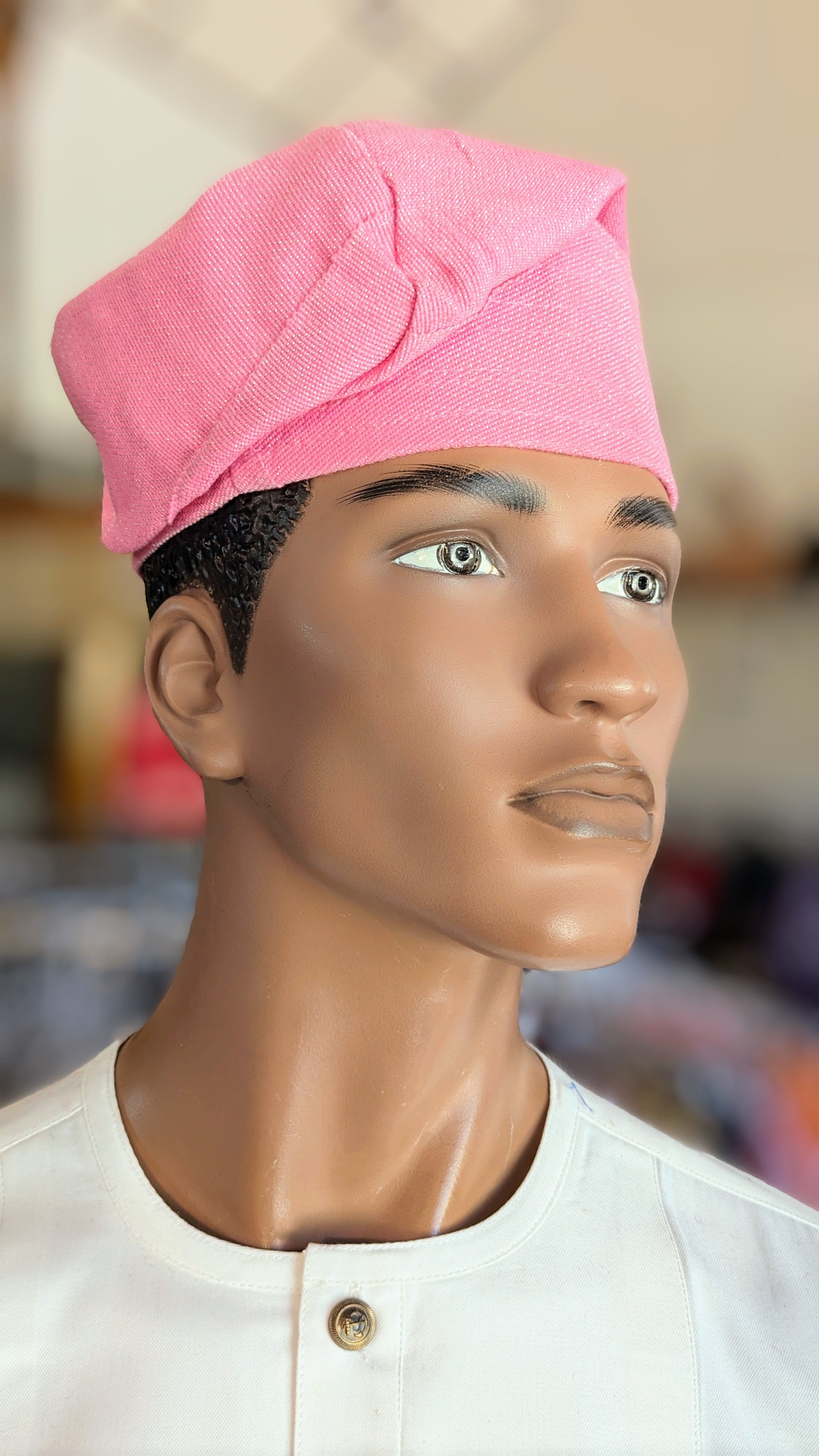 Handwoven Pink Gberi Aso Oke Fila Kufi Cap - Traditional African Hat for Men & Women | Perfect for Weddings, Cultural Events & Everyday Wear (DPHAAP21)