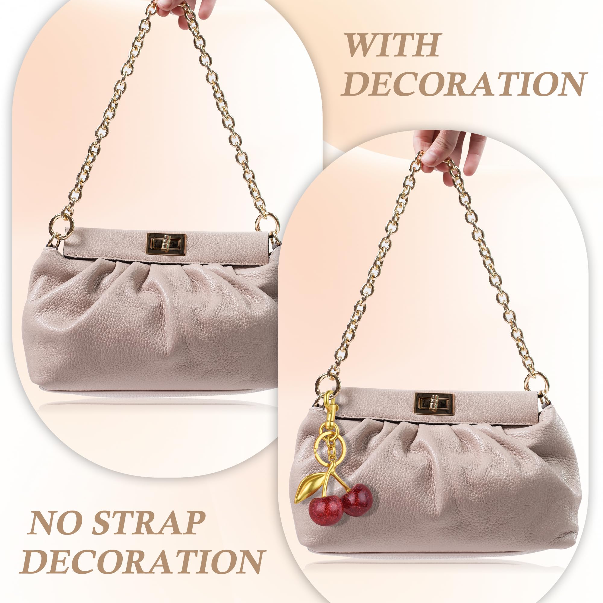 Cherry Keychain - Cute Glittering Resin & Metal Bag Charm with Keyring Clip - Perfect for Purses, Backpacks & Wallets - Great Gift for Girls & Women