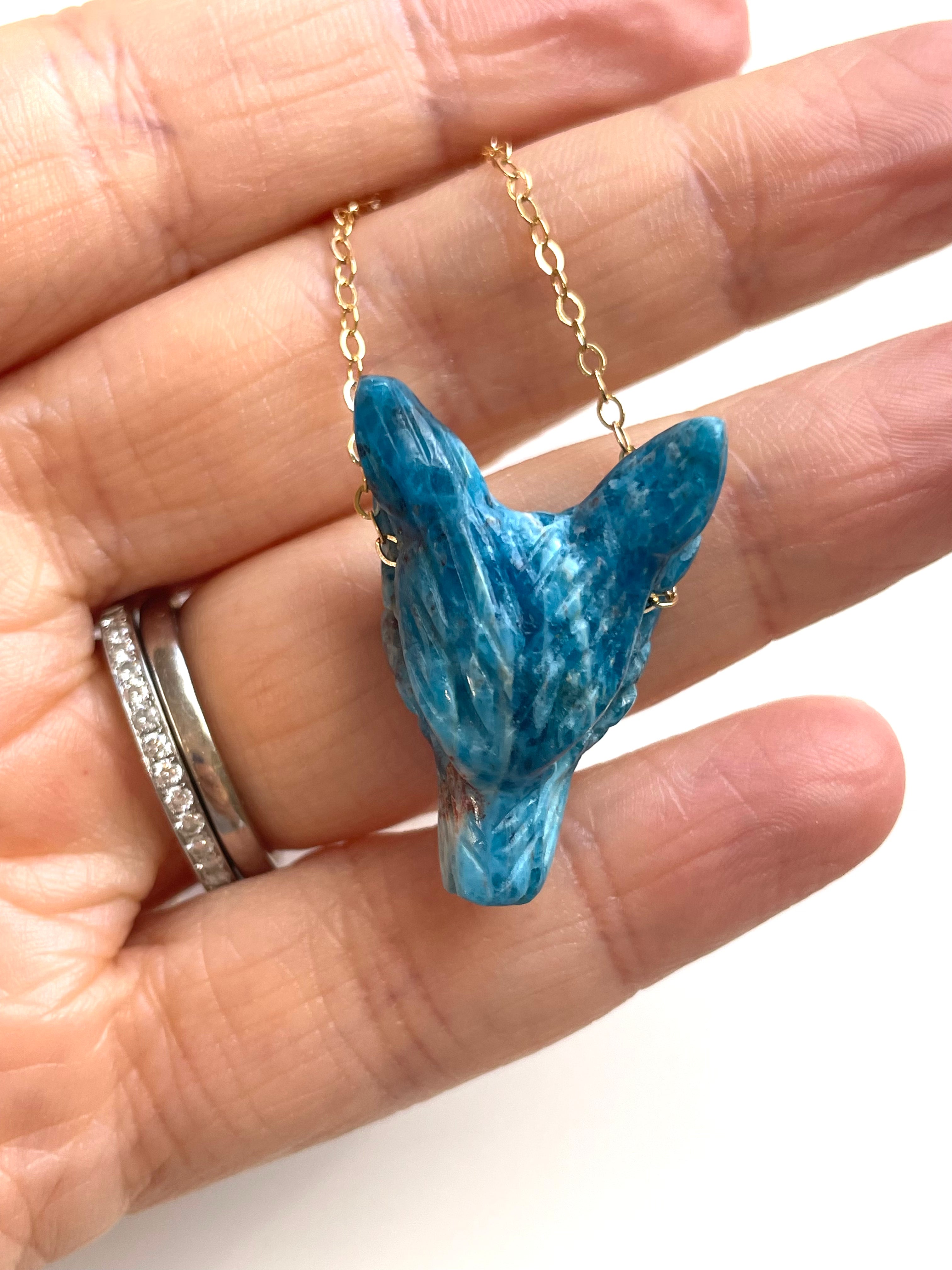 Apatite Wolf Head Necklace - Handmade Sterling Silver Pendant with Genuine Gemstone for Women - Perfect for Boho, Gothic & Nature Lover Jewelry Gifts
