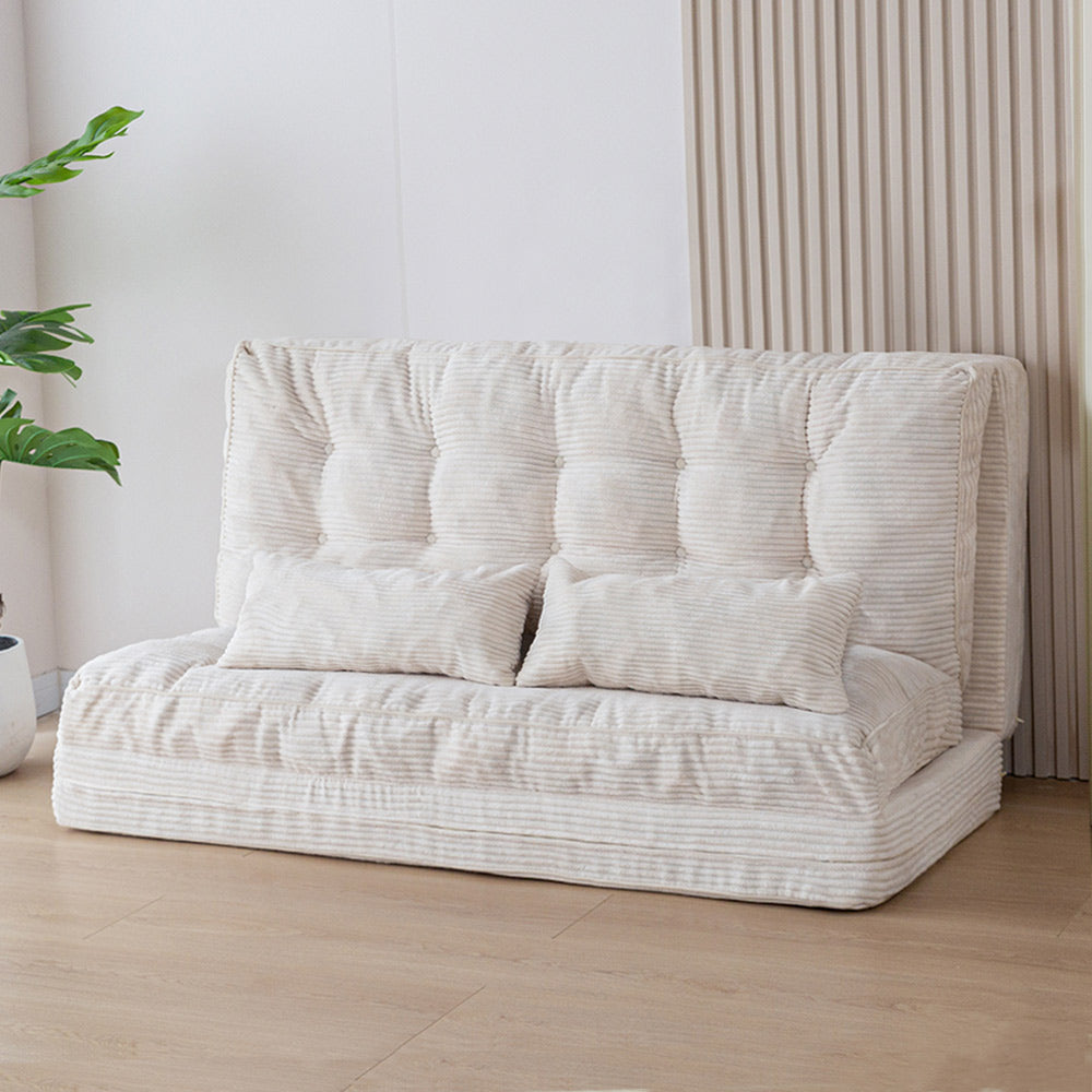 MAXYOYO Tufted Bean Bag Sofa Bed - Foldable Floor Couch with Pillows, Beige | Comfortable Lounge Chair for Living Room, Bedroom & Dorm | Perfect for Relaxing, Reading & Napping