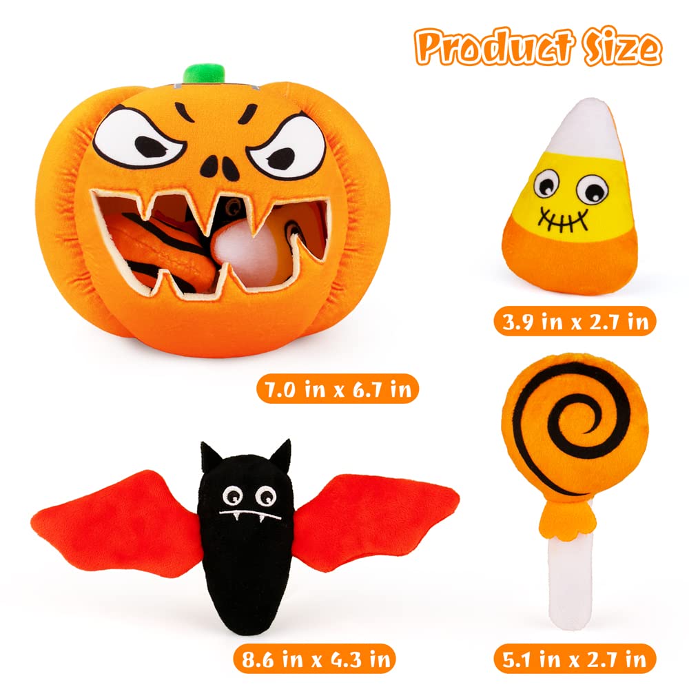Halloween Dog Toys for Small, Medium & Large Dogs - Durable Squeaky Plush Puppy Toys Set with Pumpkin Design | Interactive Chew Toys for Hide & Seek Play | Perfect for Halloween Parties, Training & Bonding with Your Pet