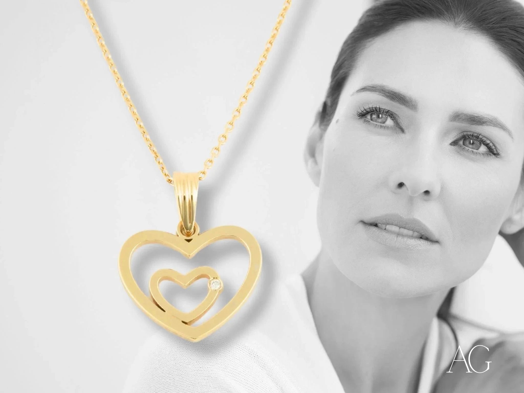 Diamond Heart Pendant Necklace - 14K Gold Plated Romantic Jewelry Gift for Women | Valentine's Day, Anniversary & Special Occasions