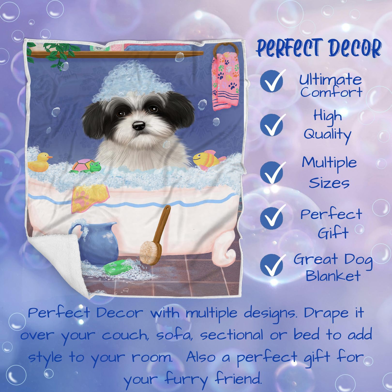 Rub A Dub Dog in A Tub Havanese Dog Blanket - Ultra Soft Lightweight Pet Blanket for Dogs & Cats - Cozy Durable Woven Throw for Sofa, Bed, or Crate (50x60 Inches) - Perfect for Snuggling, Travel & Home Decor