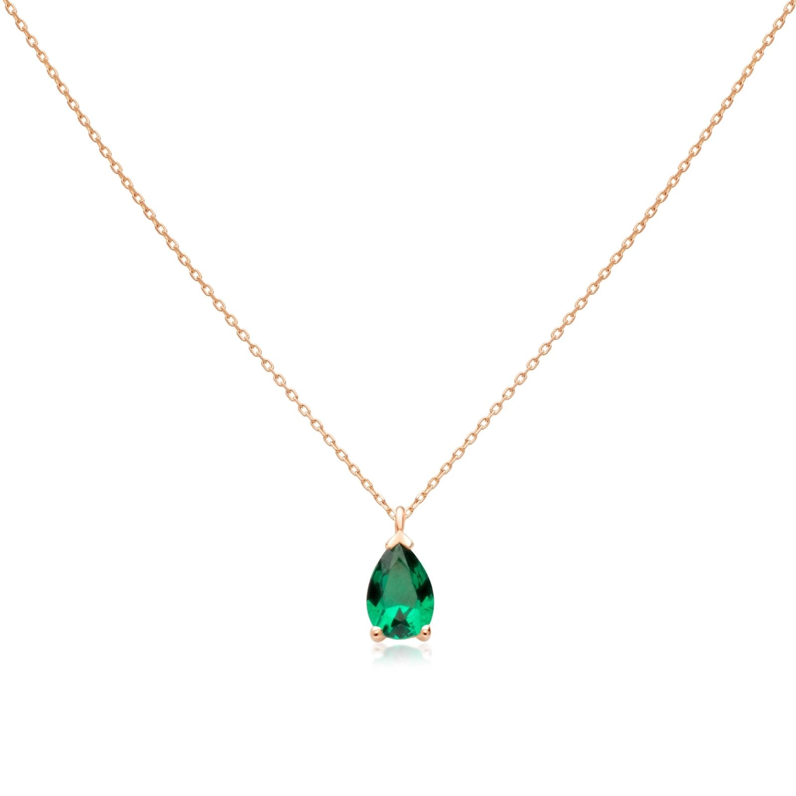 14K Solid Yellow Gold Emerald Teardrop Pendant Necklace - Elegant Dainty Jewelry for Women, Perfect Gift for Anniversary, Birthday & Special Occasions