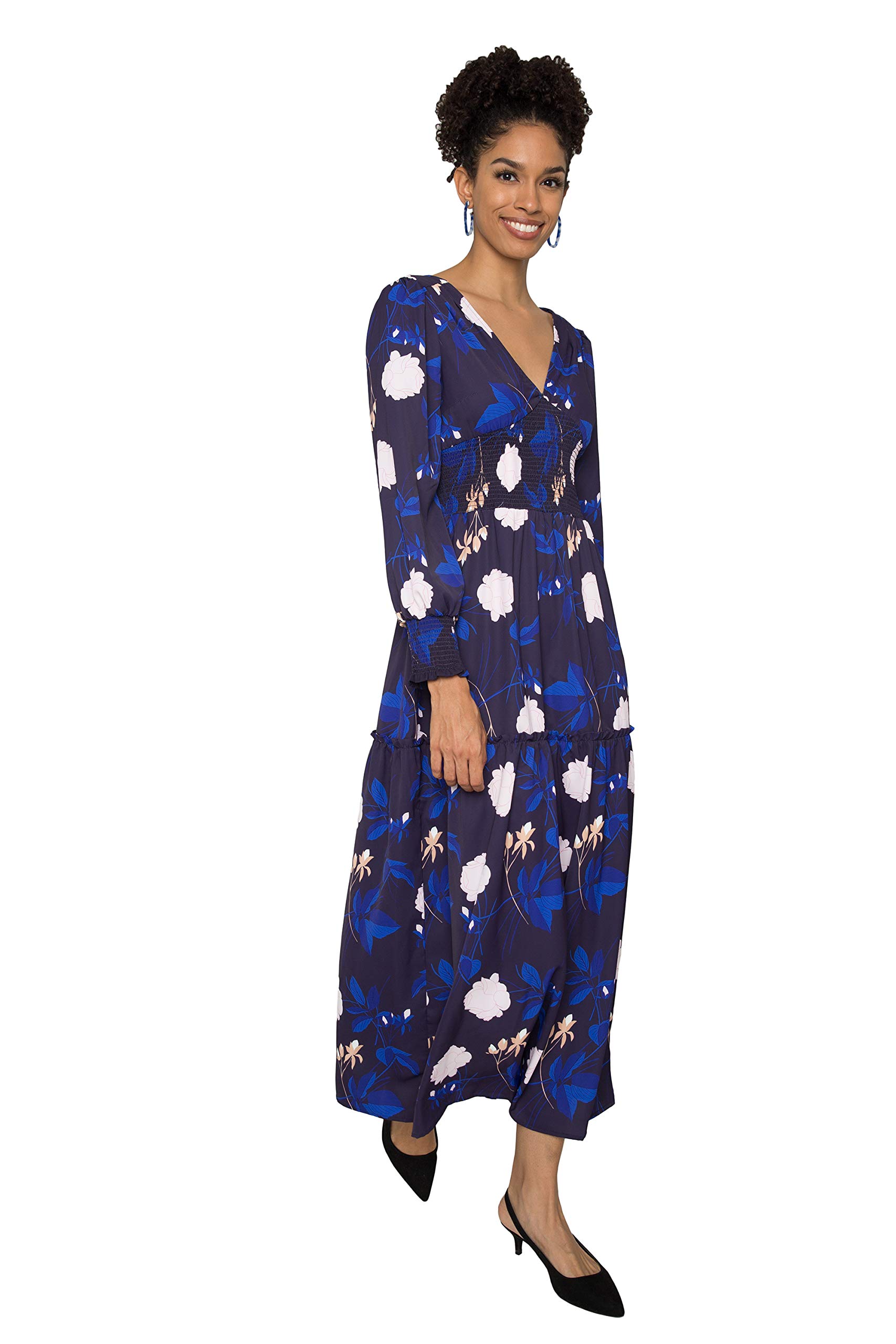 Floral Print Smocked Waist Long Sleeve Maxi Dress for Women - Elegant Boho Summer Beach Dress for Vacations, Weddings & Date Nights