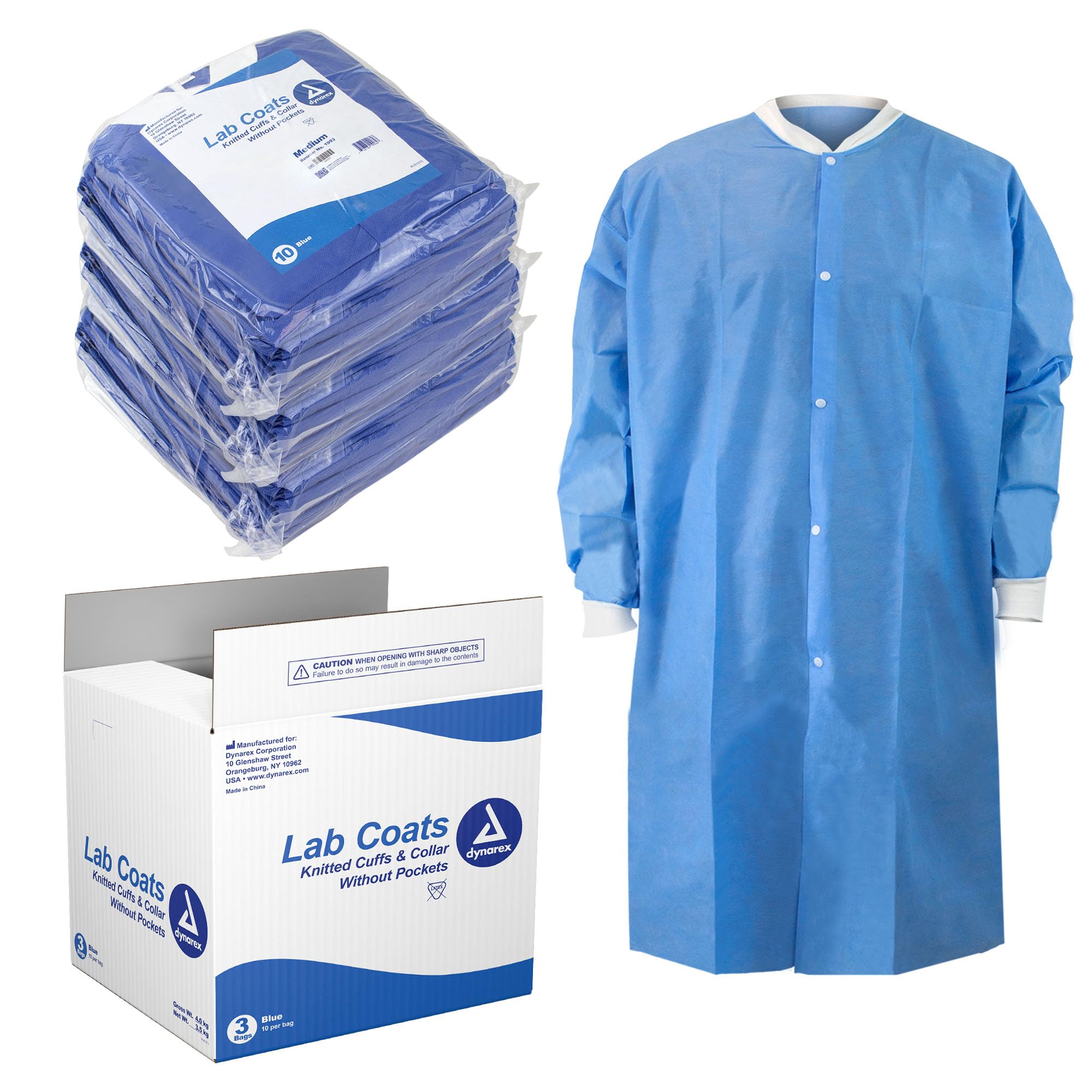 Dynarex Unisex Lab Coat - White Polyester/Cotton Blend for Medical & Science Professionals - Perfect for Hospitals, Labs & Healthcare Settings