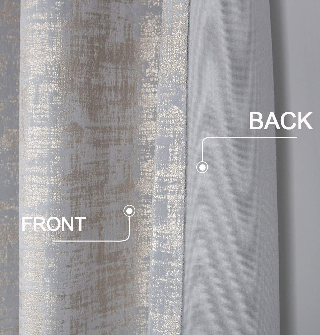 Always4U Soft Velvet Curtains 95 Inch Length - Luxury Blackout Curtains with Gold Foil Print for Bedroom & Living Room - Thermal Insulated Window Treatments (Set of 2, Silver) - Perfect for Home Decor, Light Blocking & Noise Reduction