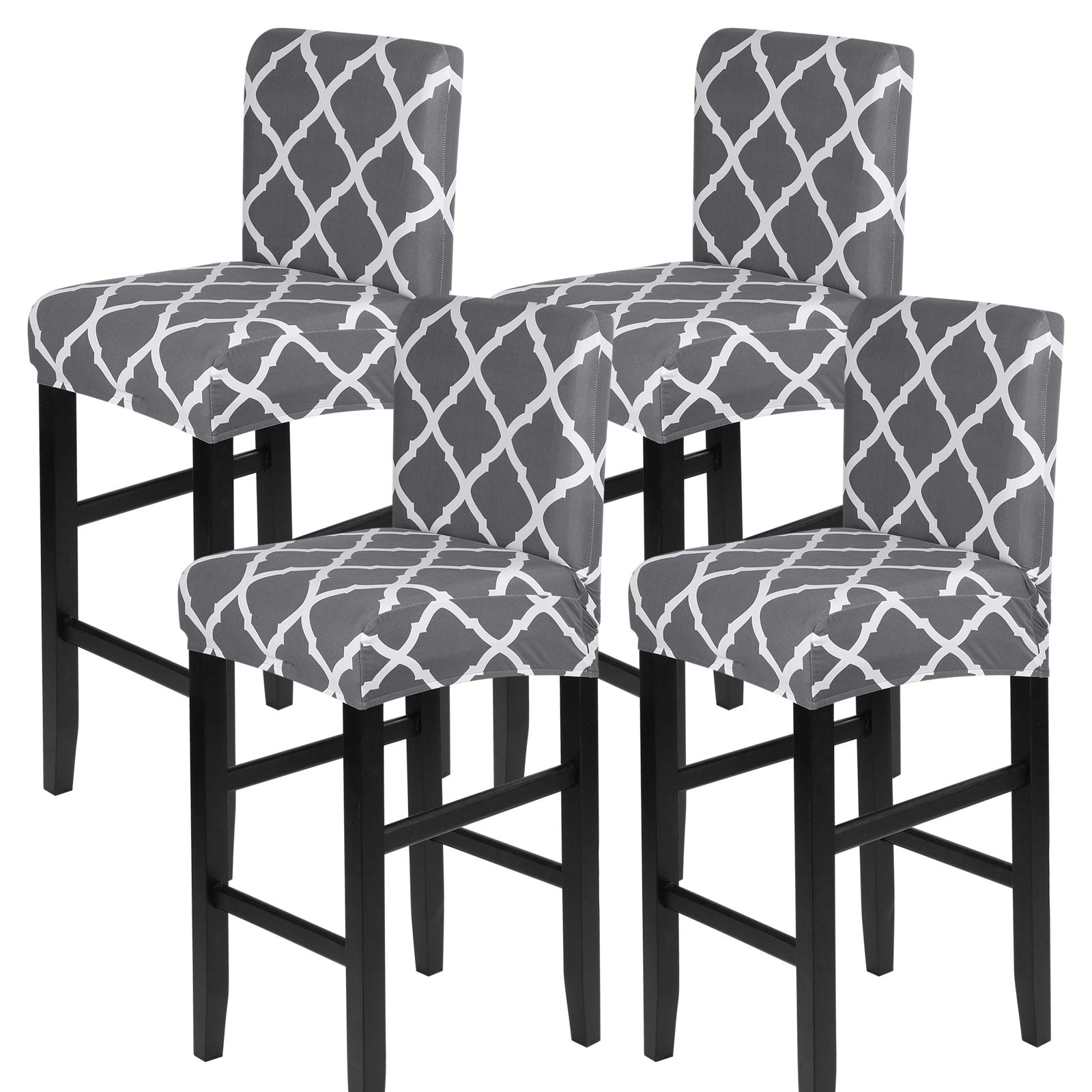 Stretch Washable Bar Stool Covers Set of 4 - Counter Height Chair Seat Covers for Kitchen, Dining Room & Cafe - Rhombus Grey Design - Perfect for Home Decor & Restaurant Seating Protection
