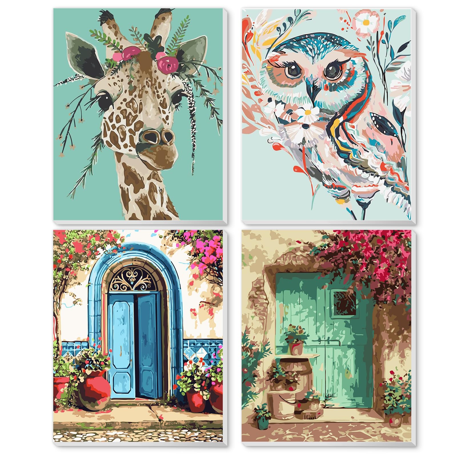 Ninonly 4 Pack DIY Paint by Number Kit for Adults - Framed Landscape Canvas Art (9x12 Inch) - Home Wall Decor, Stress Relief & Creative Gift for Beginners | Perfect for Living Room, Bedroom & Office Decor