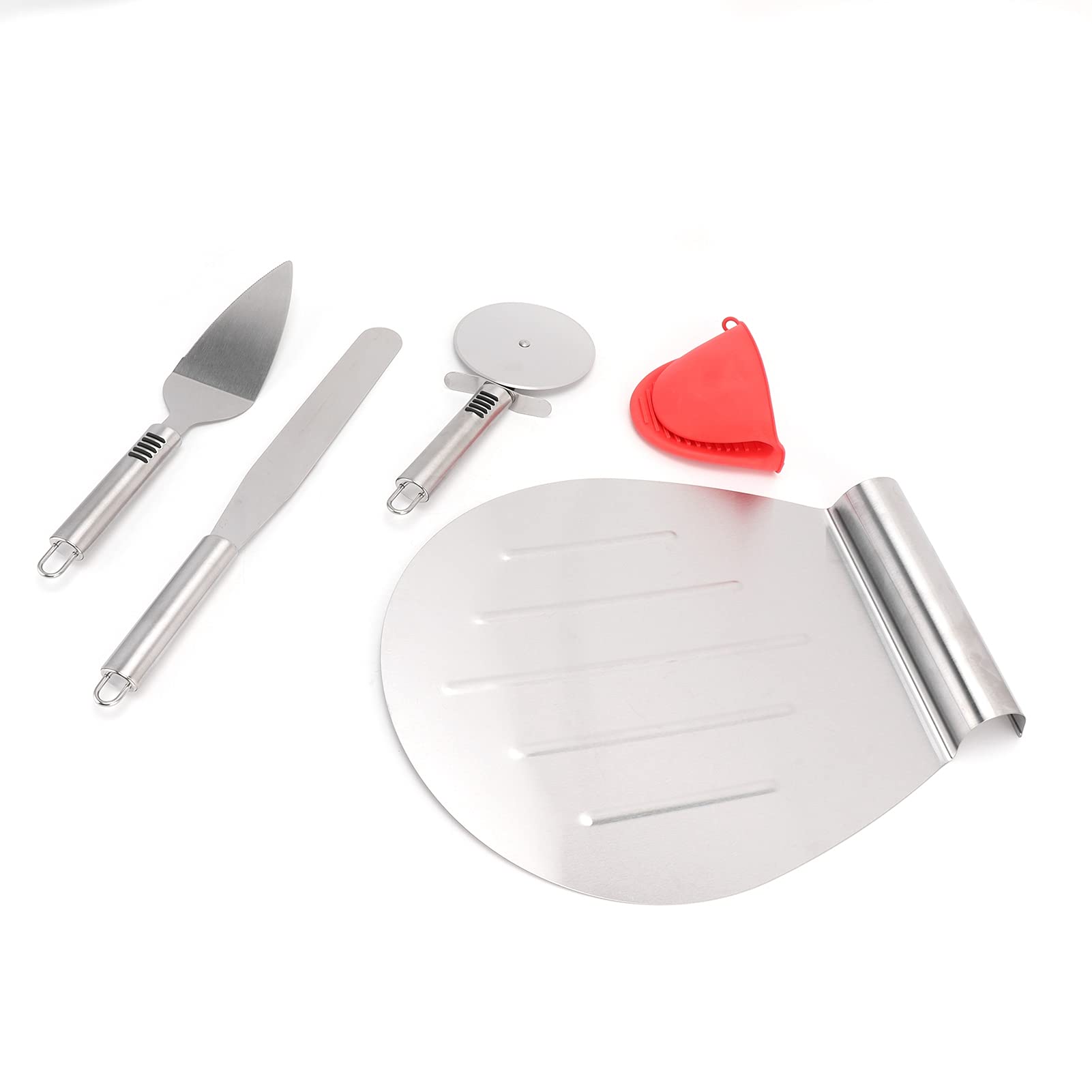 5-Piece Stainless Steel Pizza Tool Set - Pizza Paddle, Shovel, Spatula & Cutter Wheel for Homemade Pizza, Cake & Bread - Perfect for Home Baking & Restaurant Use