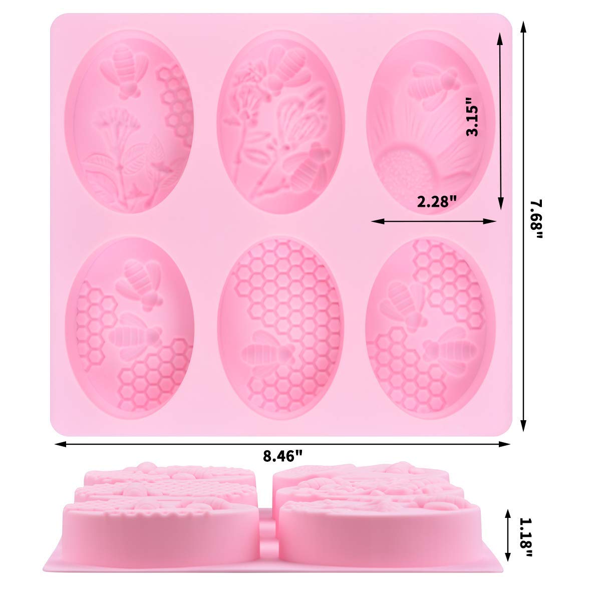 UG LAND INDIA 6 Cavity 3D Honeybee Silicone Molds - Honeycomb Soap Mold, Cake Baking Mold, Chocolate & Resin Mold, Beehive Candle Mold for DIY Crafts (Oval, Pink) - Perfect for Homemade Soaps, Candles, Chocolates & Resin Art Projects
