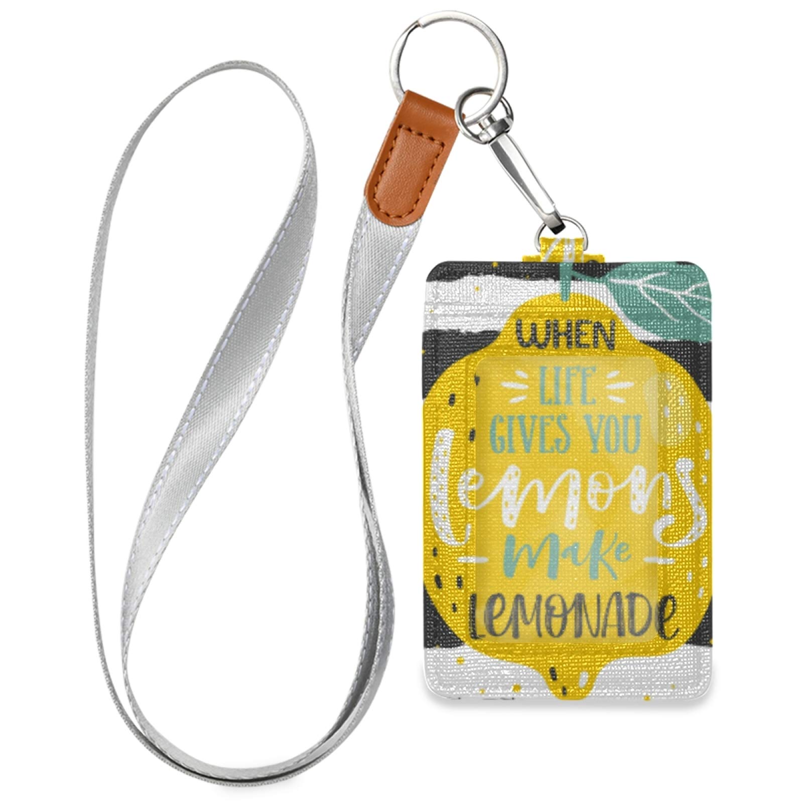 Vertical Leather ID Badge Holder with Lanyard - 2 Card Slots for Office & School Staff