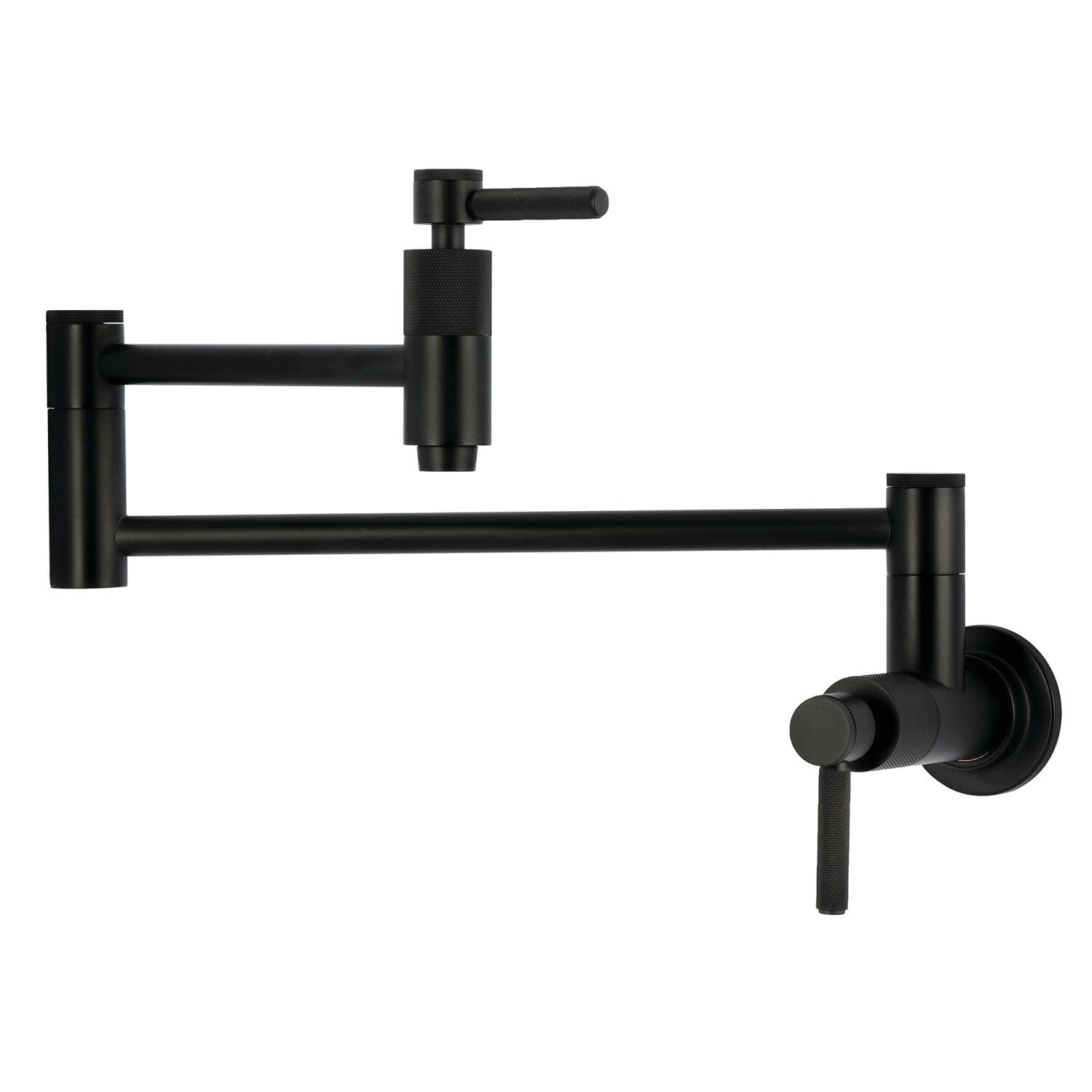 Stainless Steel Wall Mounted Pot Filler Faucet with Dual Knurled Handles - Perfect for Kitchen Sink, Stove & Cooking Area (1-Hole Installation)
