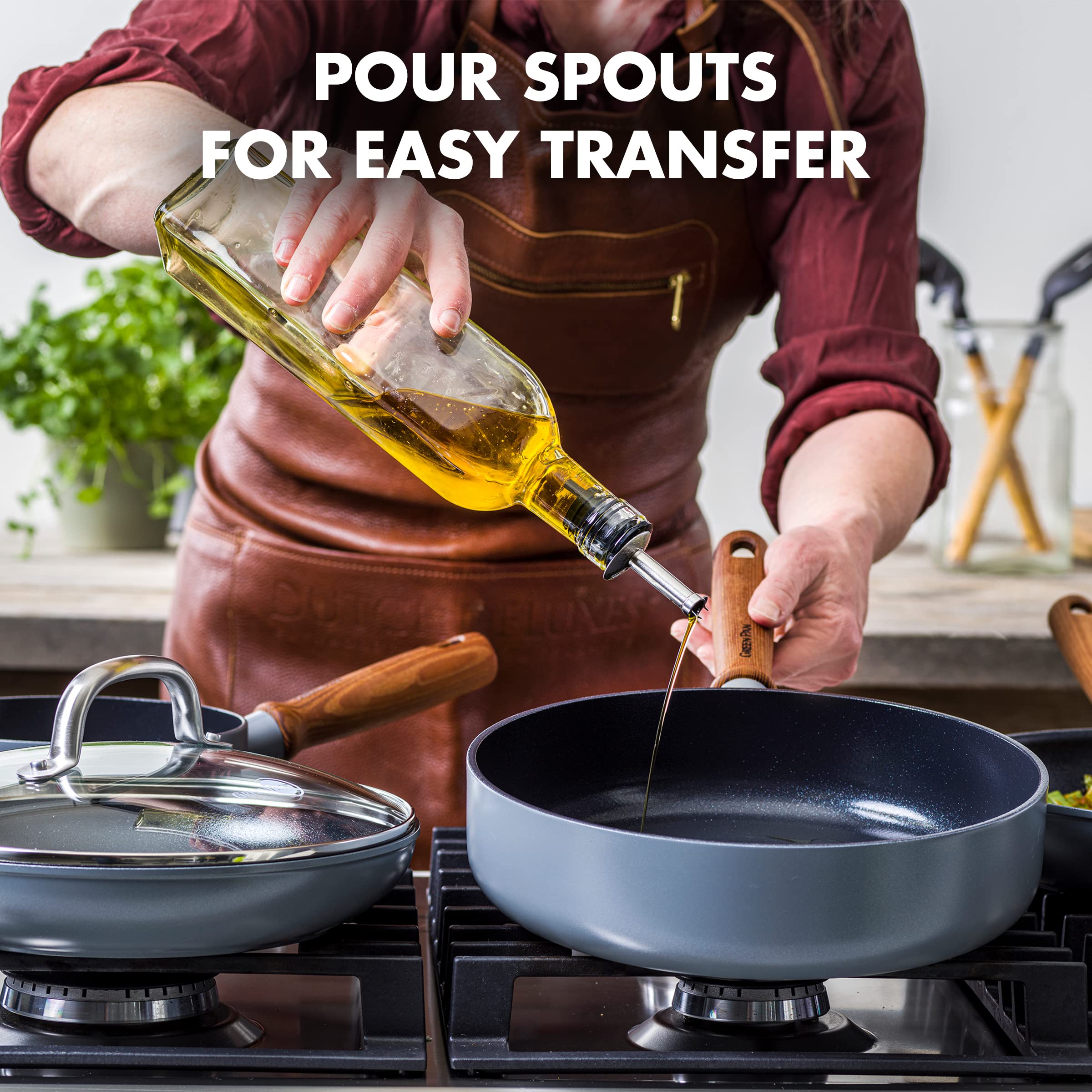 GreenPan Mayflower Pro Hard Anodized Healthy Ceramic Nonstick 9-Piece Cookware Set - PFAS-Free, Induction Compatible, Vintage Wood Handle, Charcoal Gray - Perfect for Everyday Cooking, Family Meals & Healthy Meal Prep