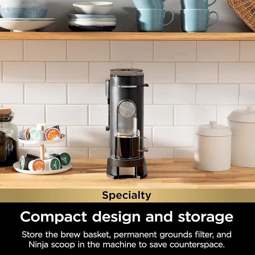 Ninja PB051CCO Single Serve Coffee Maker for Pods & Grounds - Certified Refurbished with Home Essentials Warranty - Perfect for Home, Office & Dorm Use