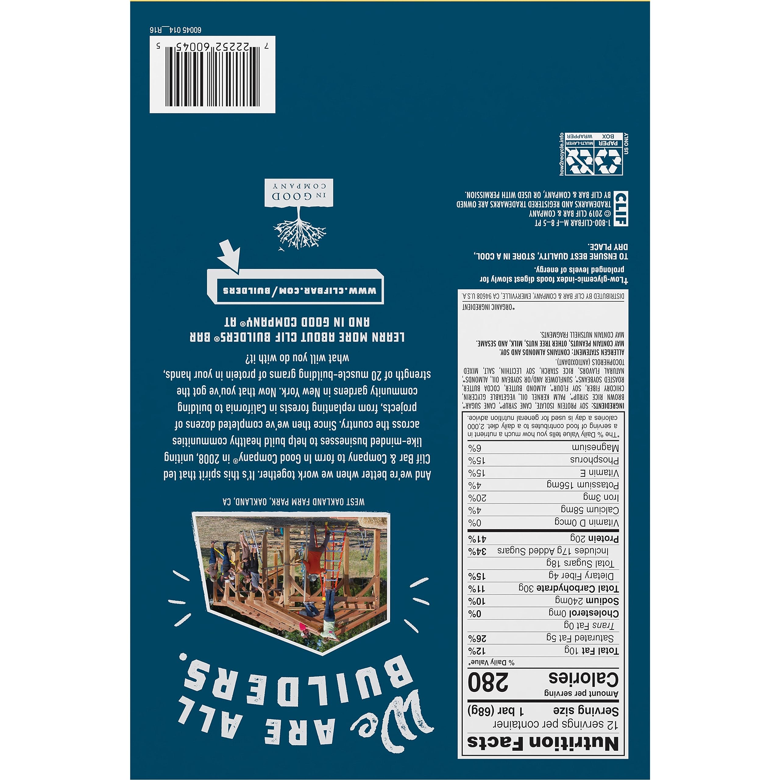 CLIF Builders Protein Bars - Vanilla Almond Flavor, 20g Plant-Based Protein, Gluten Free, Non-GMO, Low Glycemic - 2.4oz (12 Pack) - Perfect for Post-Workout Recovery, Hiking Snacks & On-the-Go Nutrition