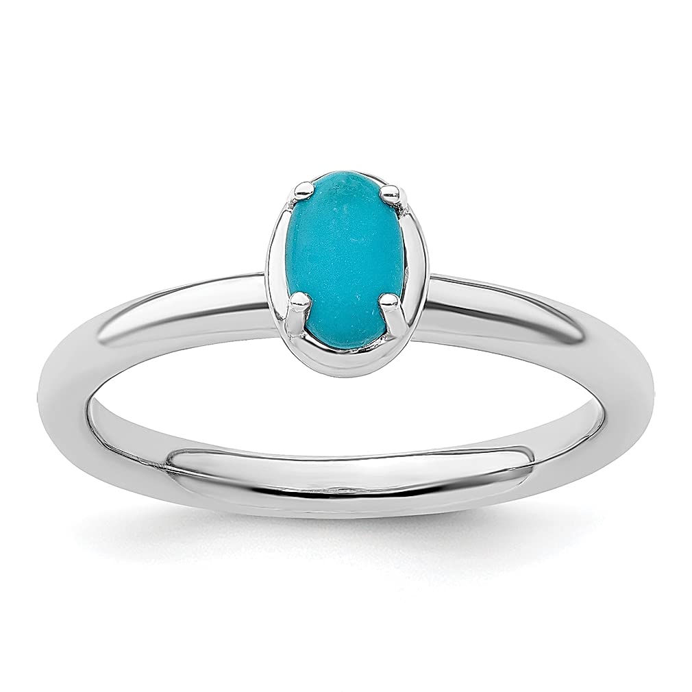 925 Sterling Silver Blue Turquoise Band Ring for Women - Natural Stone Stackable Gemstone Jewelry - Perfect Gift for Her, Birthday, Anniversary & Everyday Wear