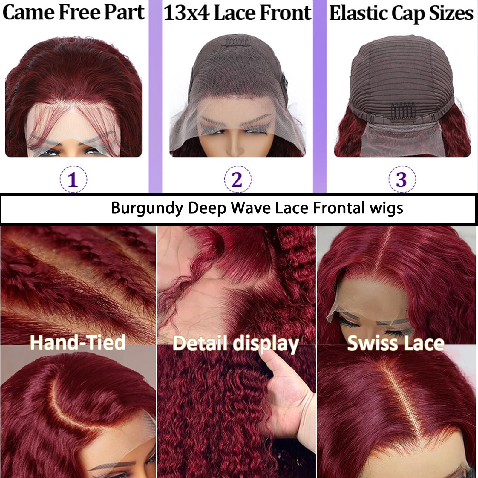 28 Inch Deep Wave Lace Front Wigs Human Hair - 13x4 Burgundy Pre Plucked 99J Lace Front Wig with 180% Density for Women | Natural Looking Curly Human Hair Wig for Daily Wear, Cosplay & Special Occasions