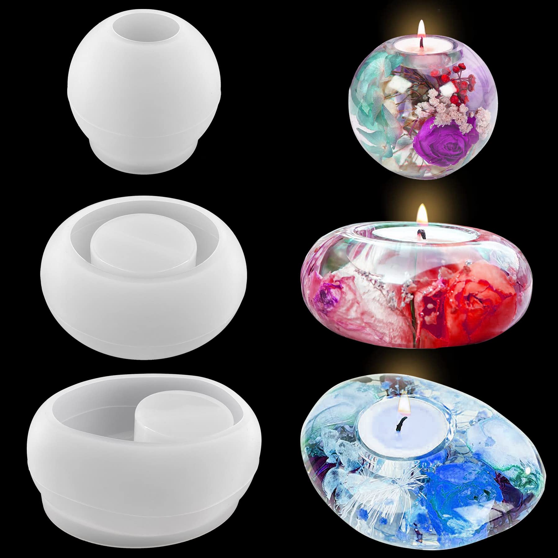 3Pcs Sphere Tealight Candle Holder Silicone Molds for DIY Resin Epoxy Crafts - Home Décor Centerpiece, Wedding Table Decorations, Coffee Table Display & Romantic Ambiance Lighting