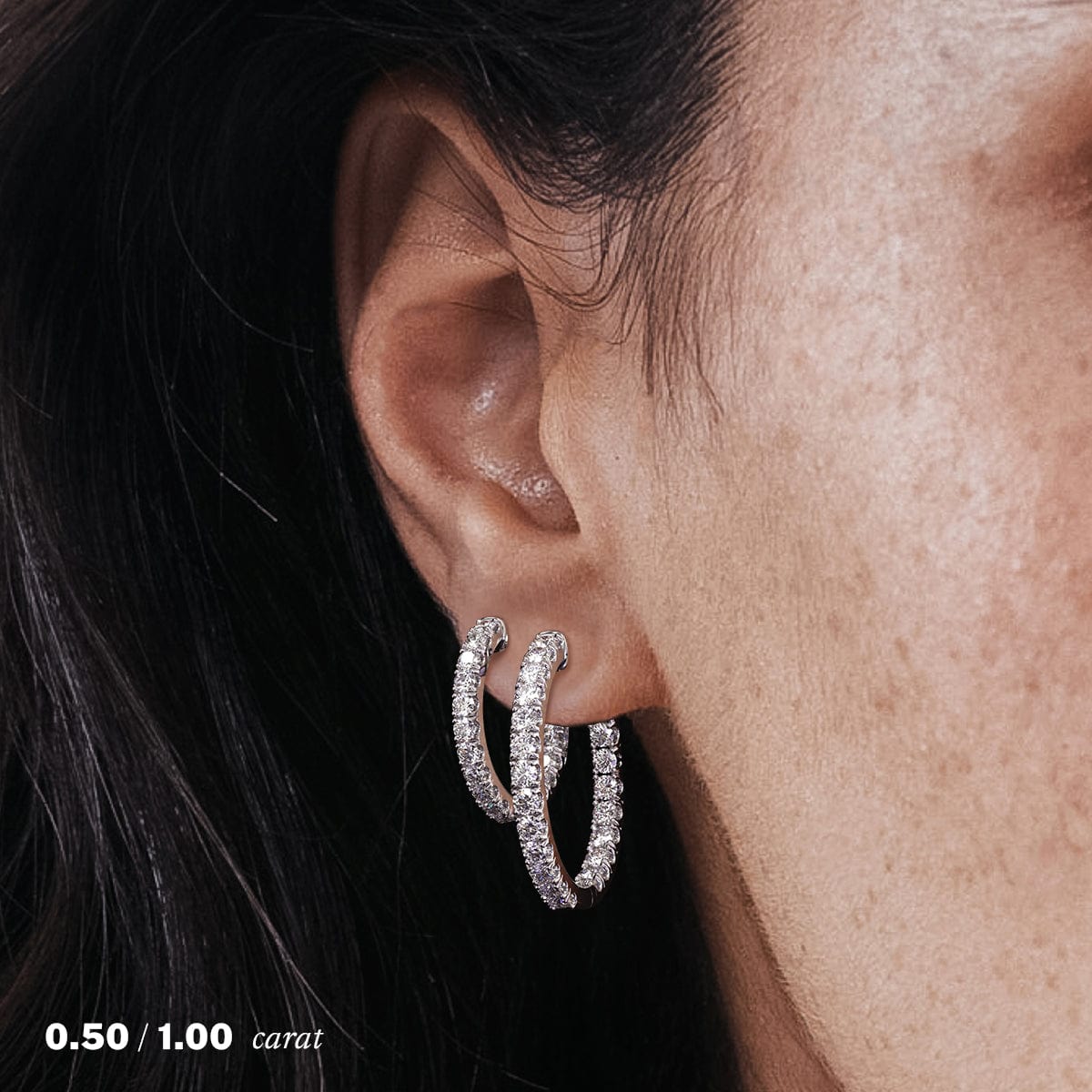 2 Carat Diamond Hoop Earrings for Women - 14K White Gold Classic Circle Earrings - Perfect for Weddings, Parties & Everyday Elegance