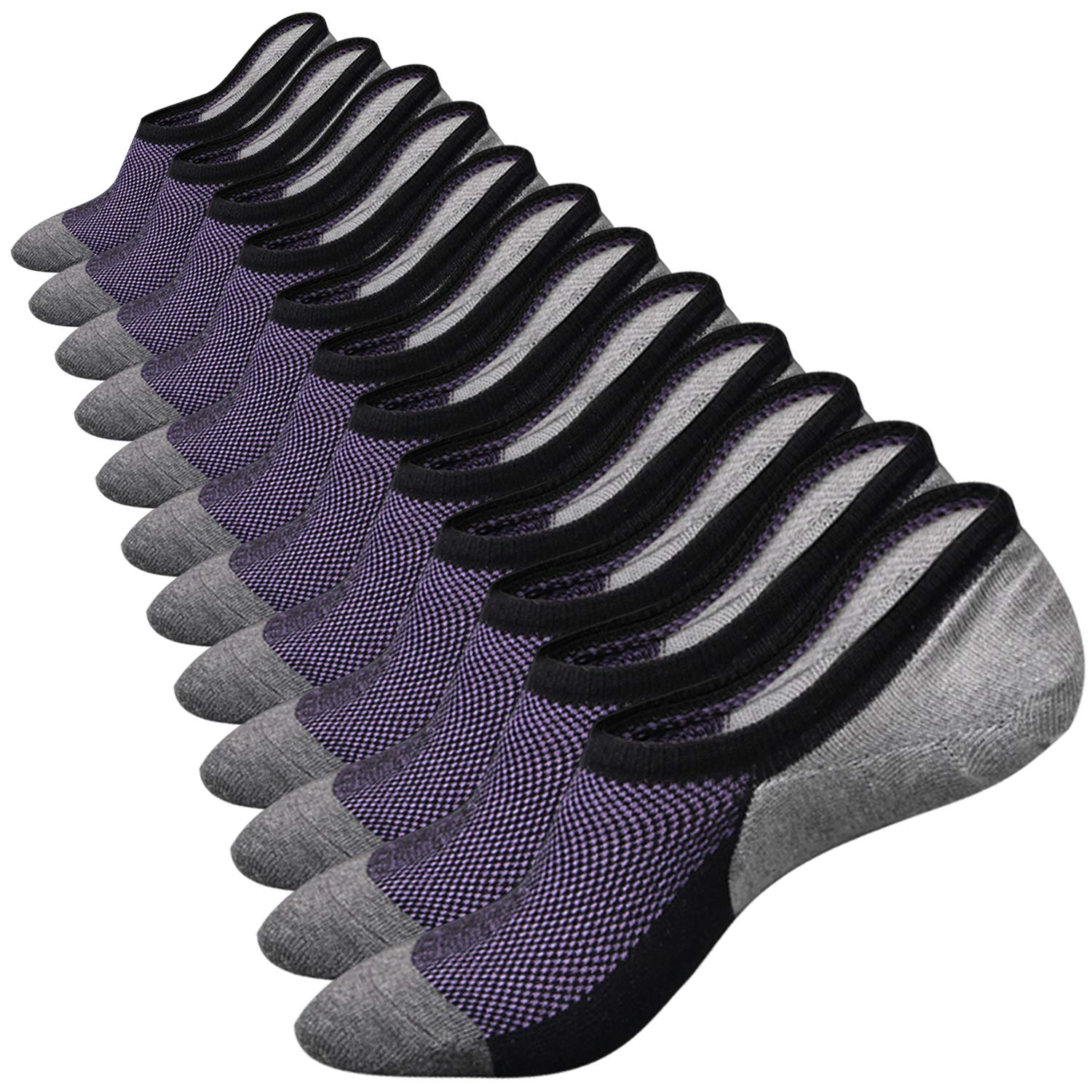 Mottee&Zconia Men's No Show Low Cut Ankle Socks (6 Pack - Black & Purple) Size 8-11 - Breathable Invisible Socks for Sneakers, Loafers & Casual Shoes