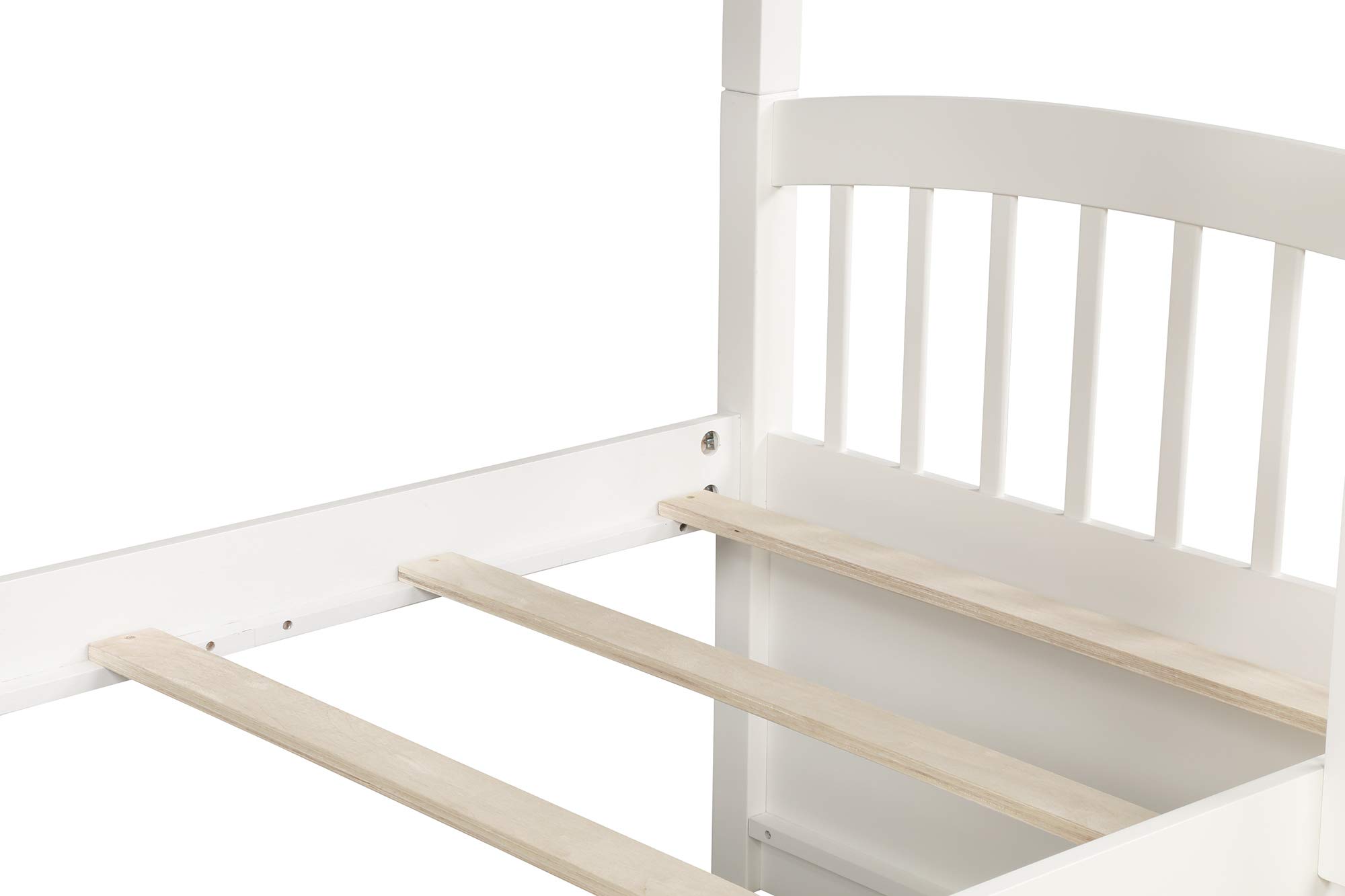 Twin Over Twin Bunk Bed for Kids - Solid Wood Bunk Beds with Trundle, Storage Drawers, 4-Step Ladder & Safety Guardrails - No Box Spring Needed (White + Pine) - Perfect for Small Bedrooms, Guest Rooms & Kids' Shared Spaces