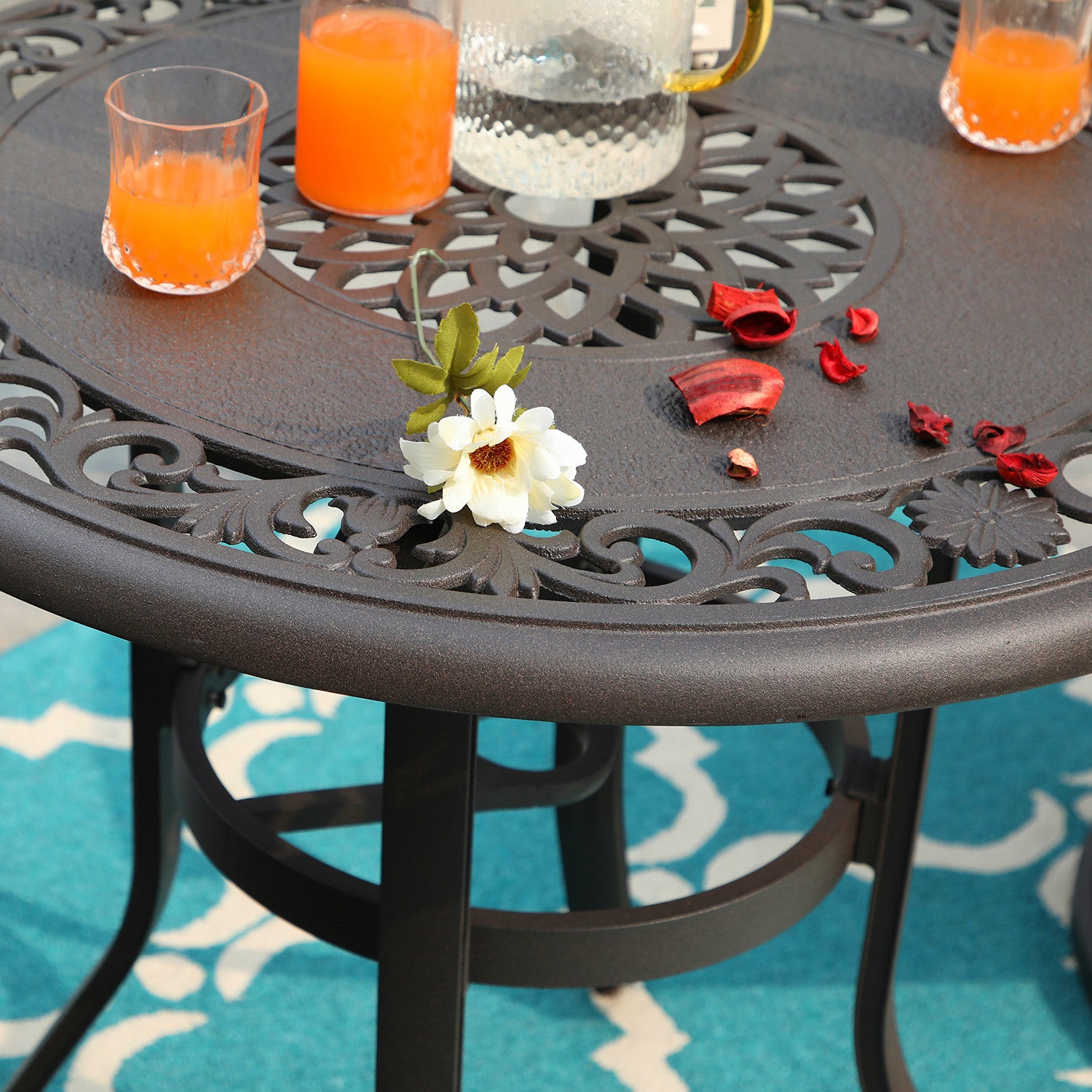 MFSTUDIO 32 Inch Round Cast Aluminum Outdoor Dining Table - Patio, Garden, Backyard, Restaurant, Cafe, Bistro Use