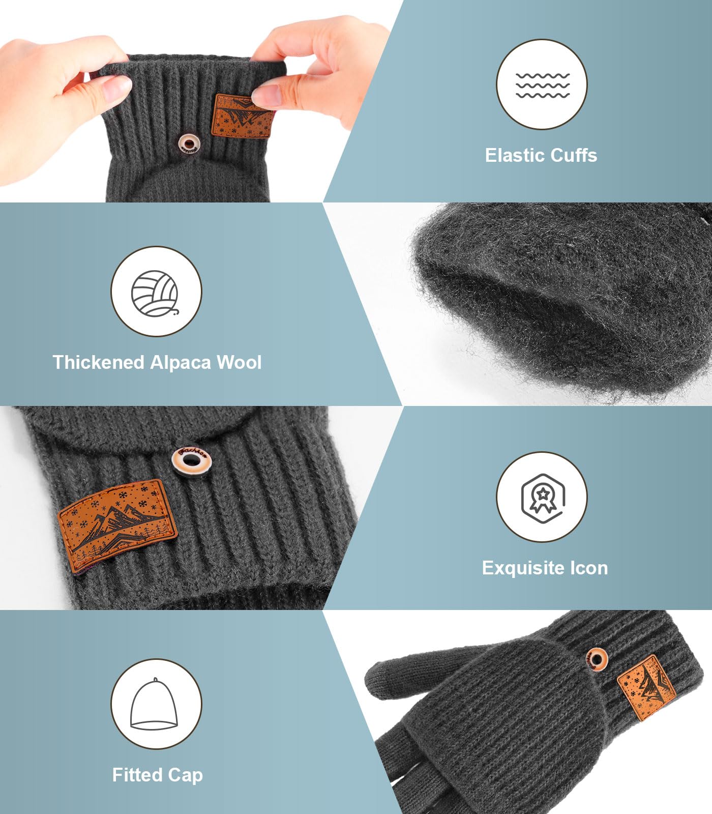 Winter Fingerless Gloves for Men & Women - Warm Wool Knit Mittens with Flip Top, Half Finger Gloves for Cold Weather | Perfect for Typing, Driving & Outdoor Activities