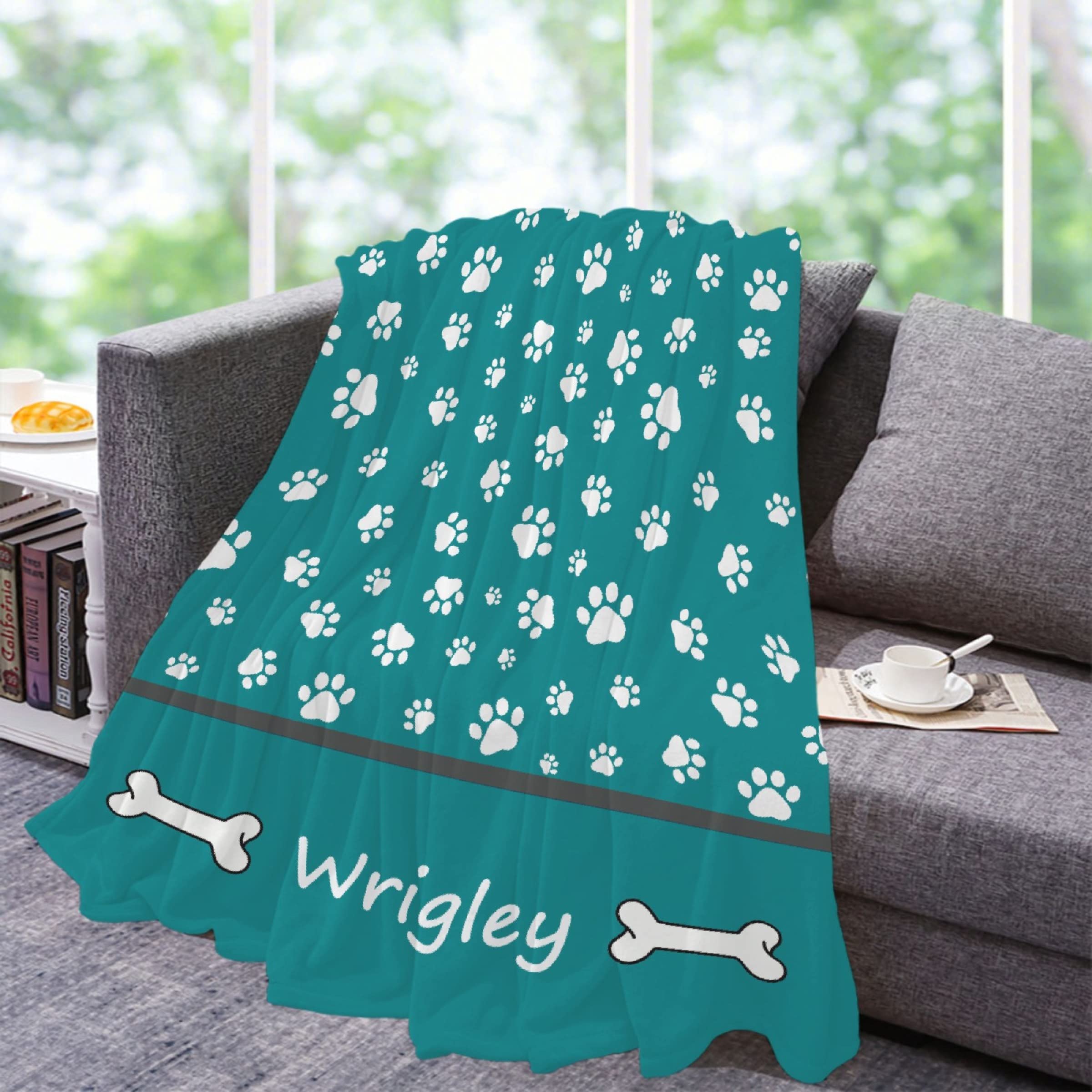 **Custom Photo Throw Blanket with Dog Paws & Name - 60