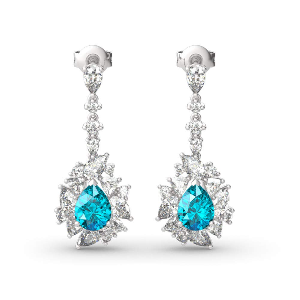 Jeulia Sterling Silver Sapphire Drop Earrings for Women - Princess Cut Dangle Earrings with Diamond Accents | Perfect Anniversary & Birthday Gift for Her | Elegant Jewelry for Weddings, Parties & Special Occasions