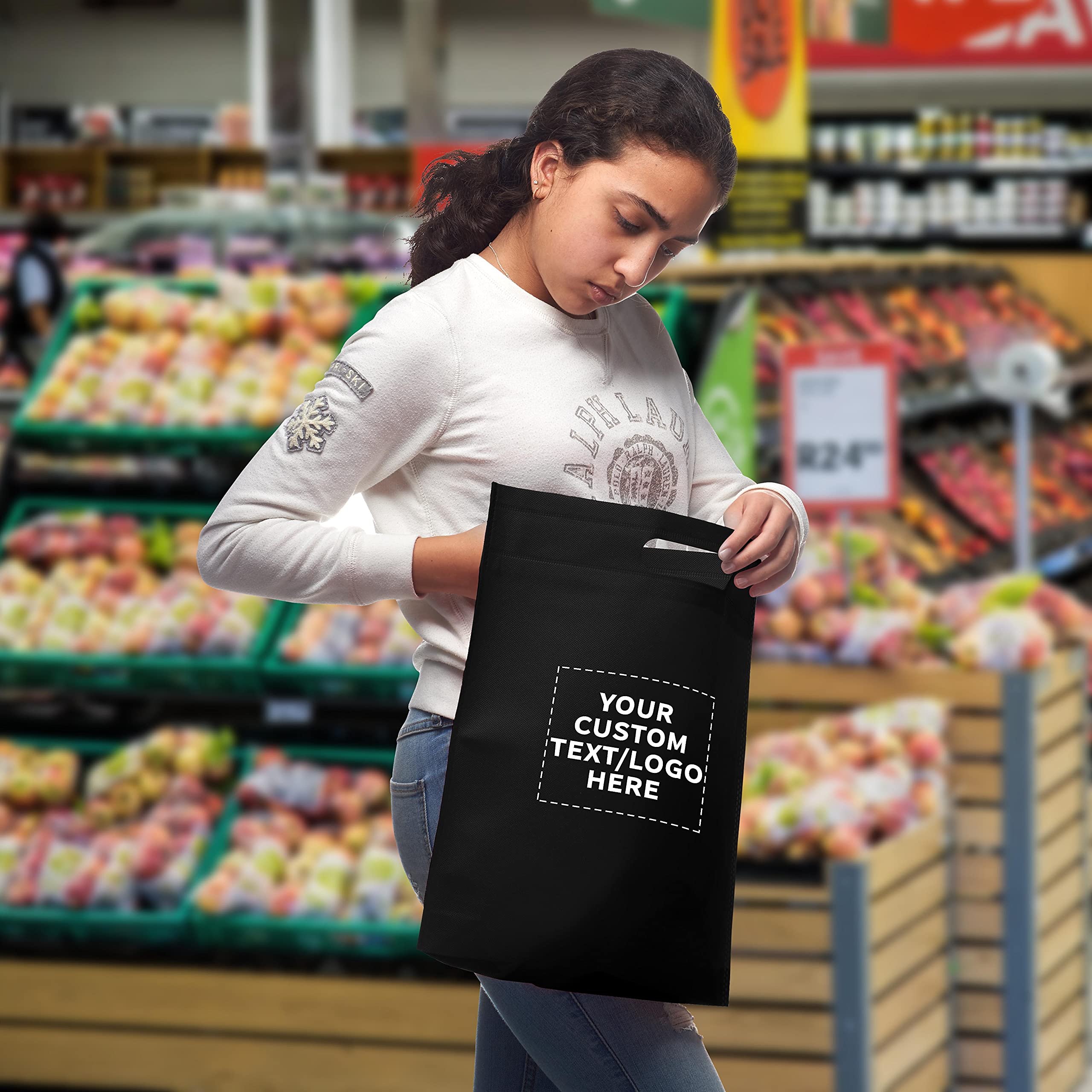 50 Pack Customizable Non-Woven Tote Bags with Die-Cut Handles - Eco-Friendly, Reusable 15