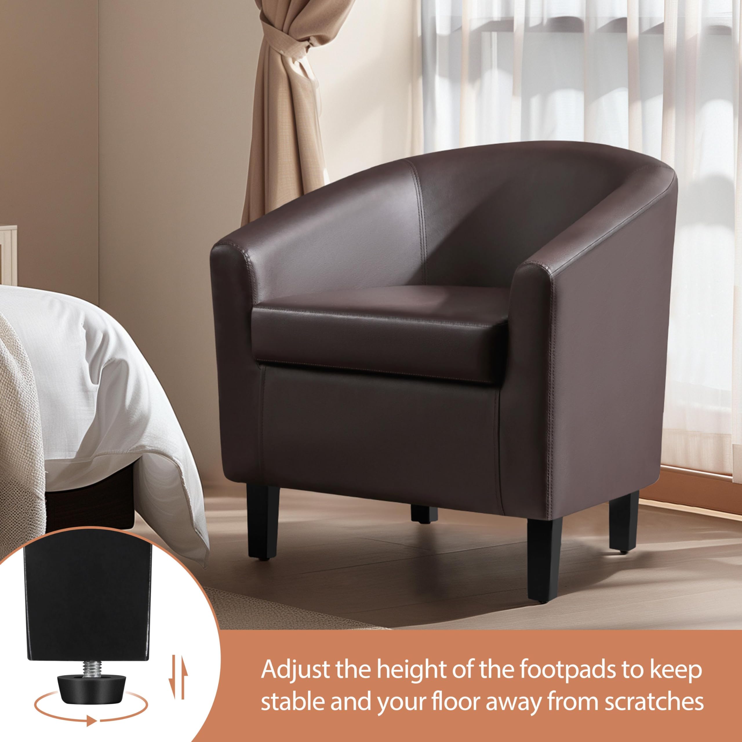 Yaheetech 2-Piece Set PU Leather Accent Chairs, Modern Barrel Design Side Chairs with Soft Padded Seat - Comfortable Club Chairs for Living Room, Bedroom, Office or Reading Nook - Espresso Brown Home Decor Furniture