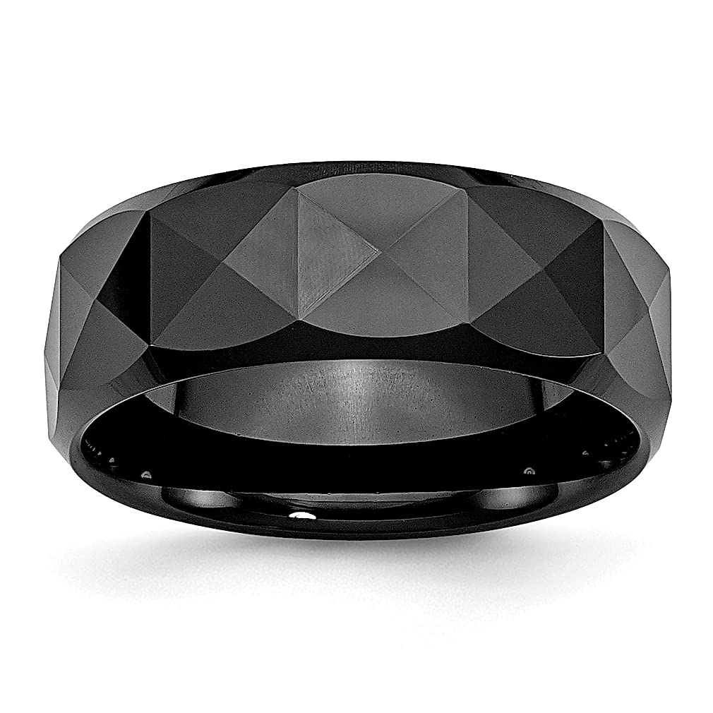ICE CARATS 8mm Black Ceramic Beveled Edge Band Ring for Men - Wedding, Fashion Jewelry, Gifts for Him, Dad - Perfect for Everyday Wear, Special Occasions & Anniversary Gifts