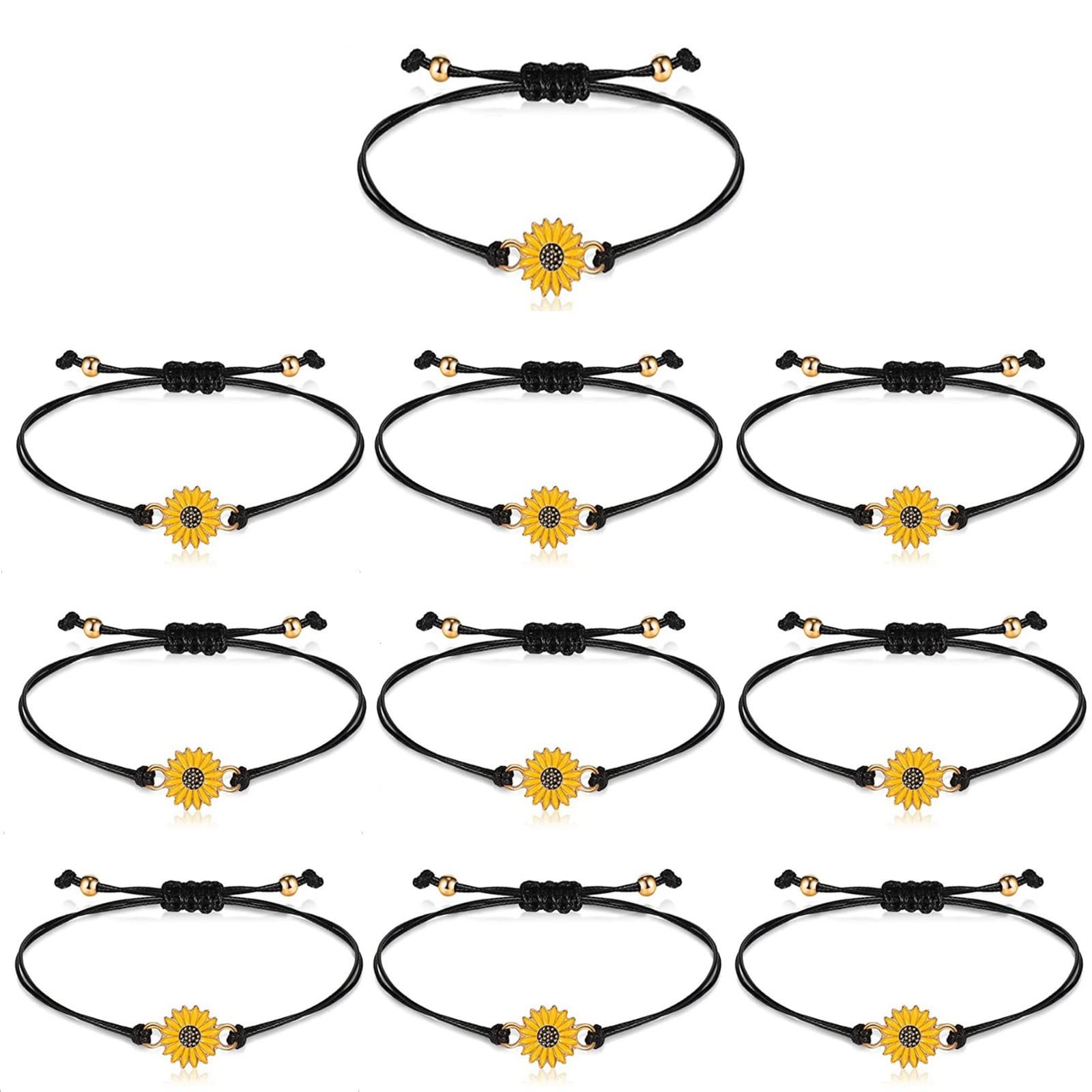 10 Pack Handmade Sunflower Friendship Bracelets - Adjustable Promise & Wish Bracelets for Women, Girls, Couples & Best Friends | Perfect for Gifts, Parties, Matching Outfits & Special Occasions