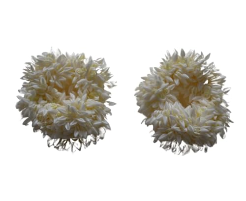 Premium Mogra Scented Hair Bands for Women & Girls - 2 Pack White Rubber Hair Accessories - Perfect for Weddings, Parties & Daily Hairstyling