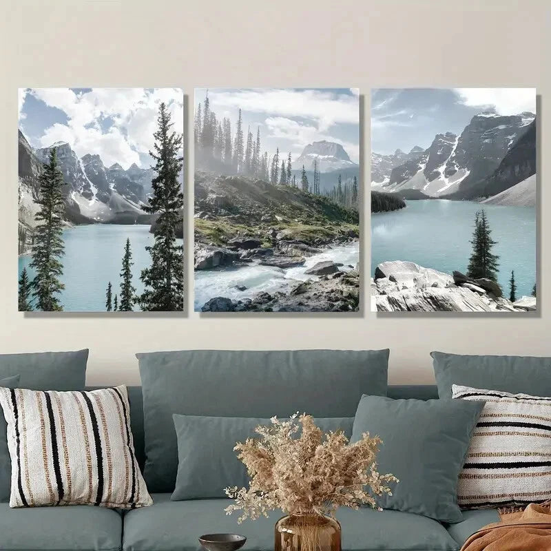 3-Piece Lake Louise Banff National Park Metal Print Wall Art - Ready to Hang for Living Room, Bedroom & Office Decor