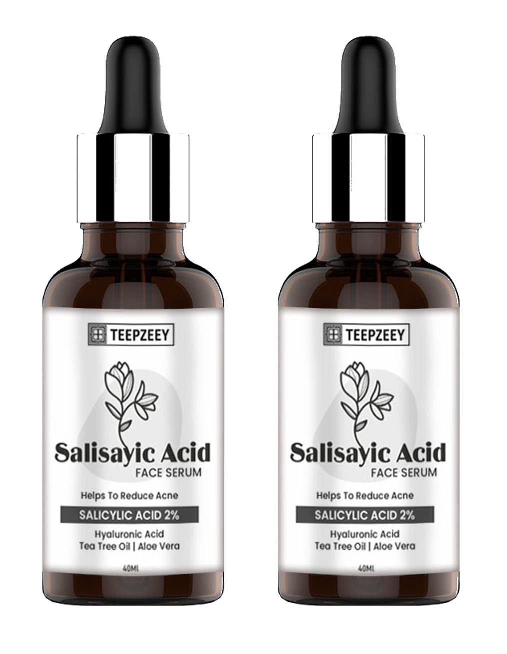 Teepzeey Salicylic Acid Face Serum for Acne Treatment, Blackhead Removal & Pore Minimizer - 40ml | Oil Control with Tea Tree Oil & Aloe Vera (2-Pack) | Daily Skincare for Oily & Acne-Prone Skin