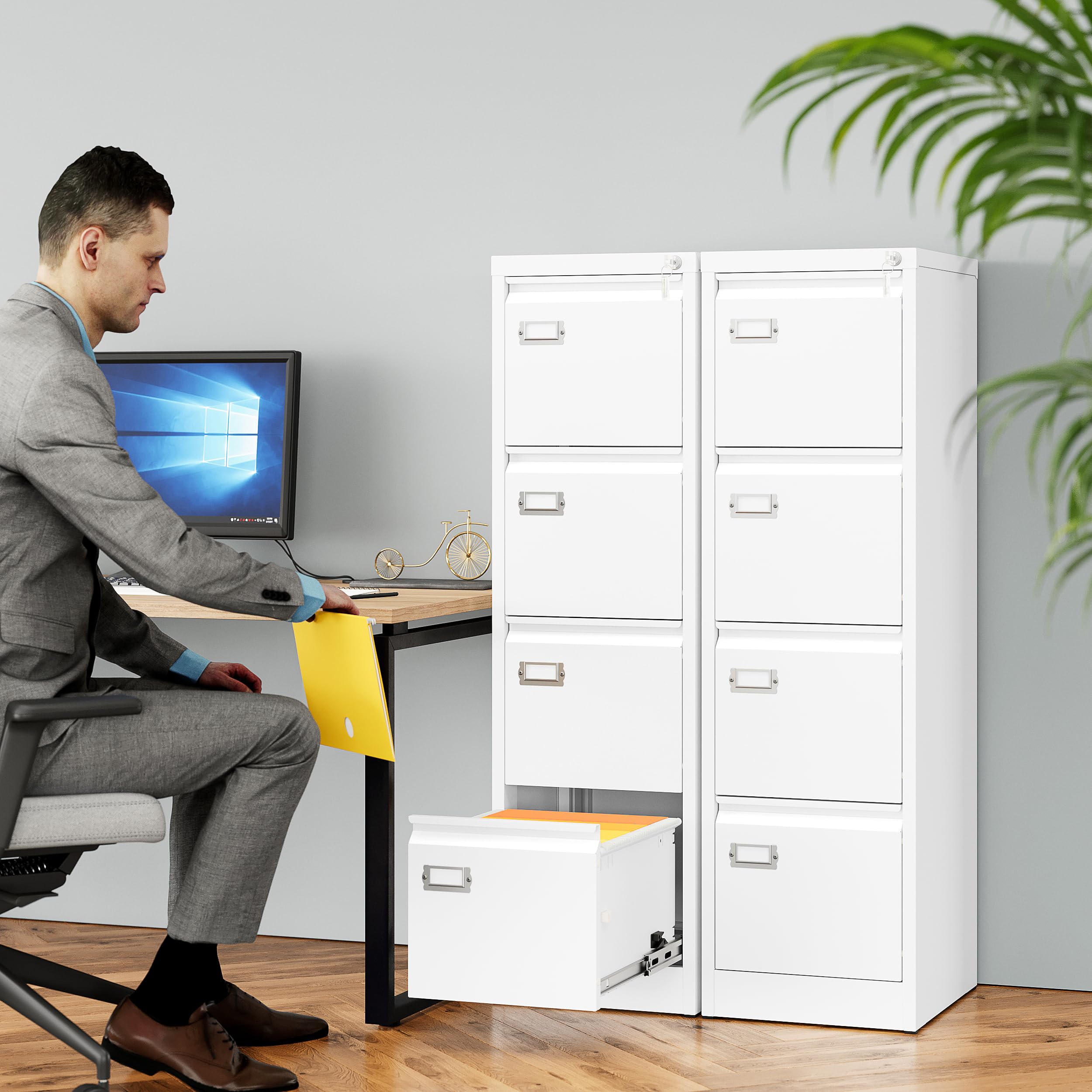 SESESOL 4-Drawer Locking Vertical File Cabinet - Stainless Steel Metal Filing Cabinet for Home & Office Organization - Letter/A4/Legal Size Storage - Perfect for Document Management & Workspace Organization