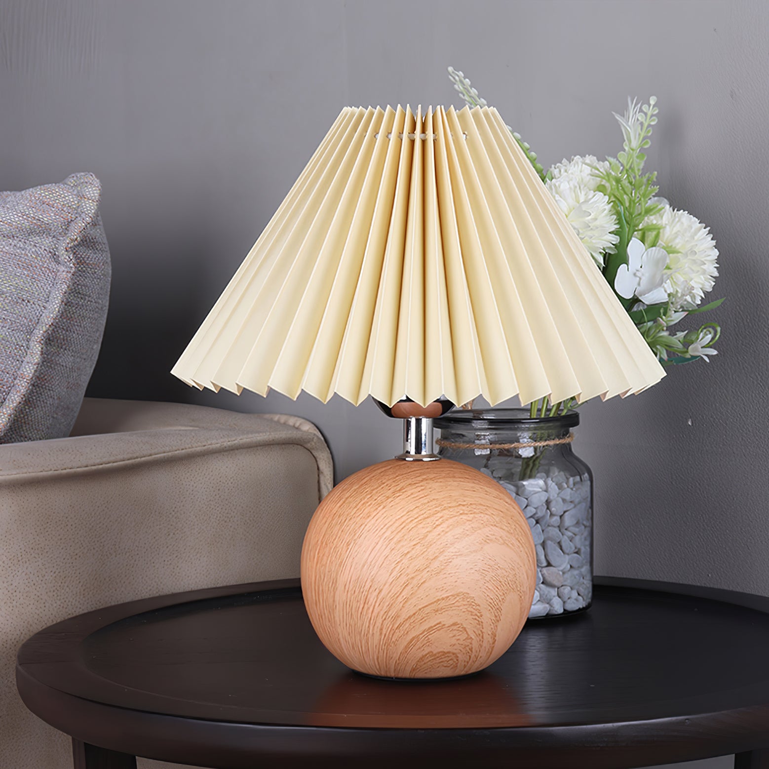 Modern Wooden Pleated Table Lamp - Handcrafted Natural Wood Nightstand Light for Bedroom, Living Room & Office - Warm Ambient Lighting for Home Decor