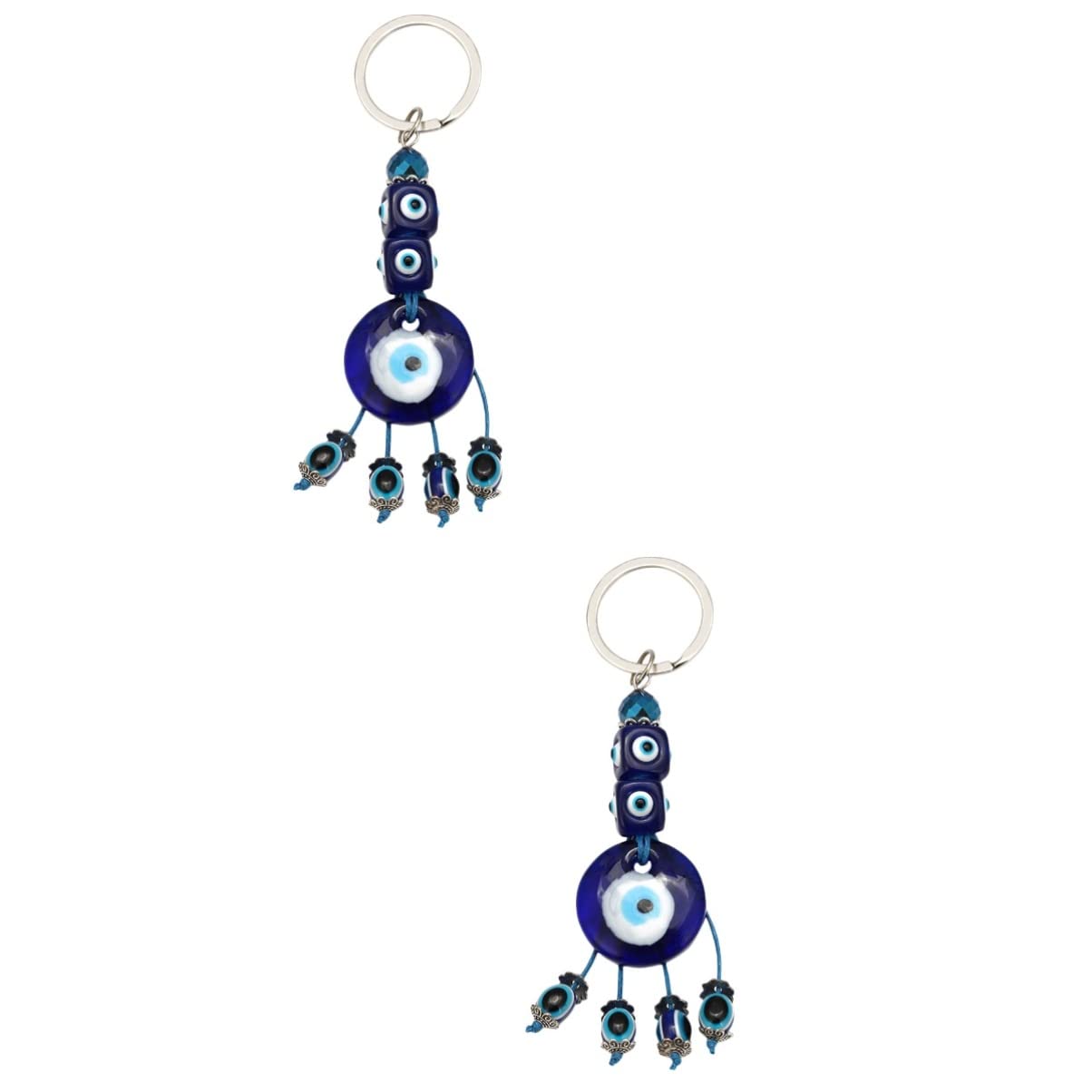 VALICLUD 2-Piece Turkish Evil Eye Charm Keychain - Vintage Glass Amulet for Car Decor, Rearview Mirror Hanging Ornament & Home Blessing Gift (Blue & White) - Perfect for Car Protection, Housewarming & Travel Accessories