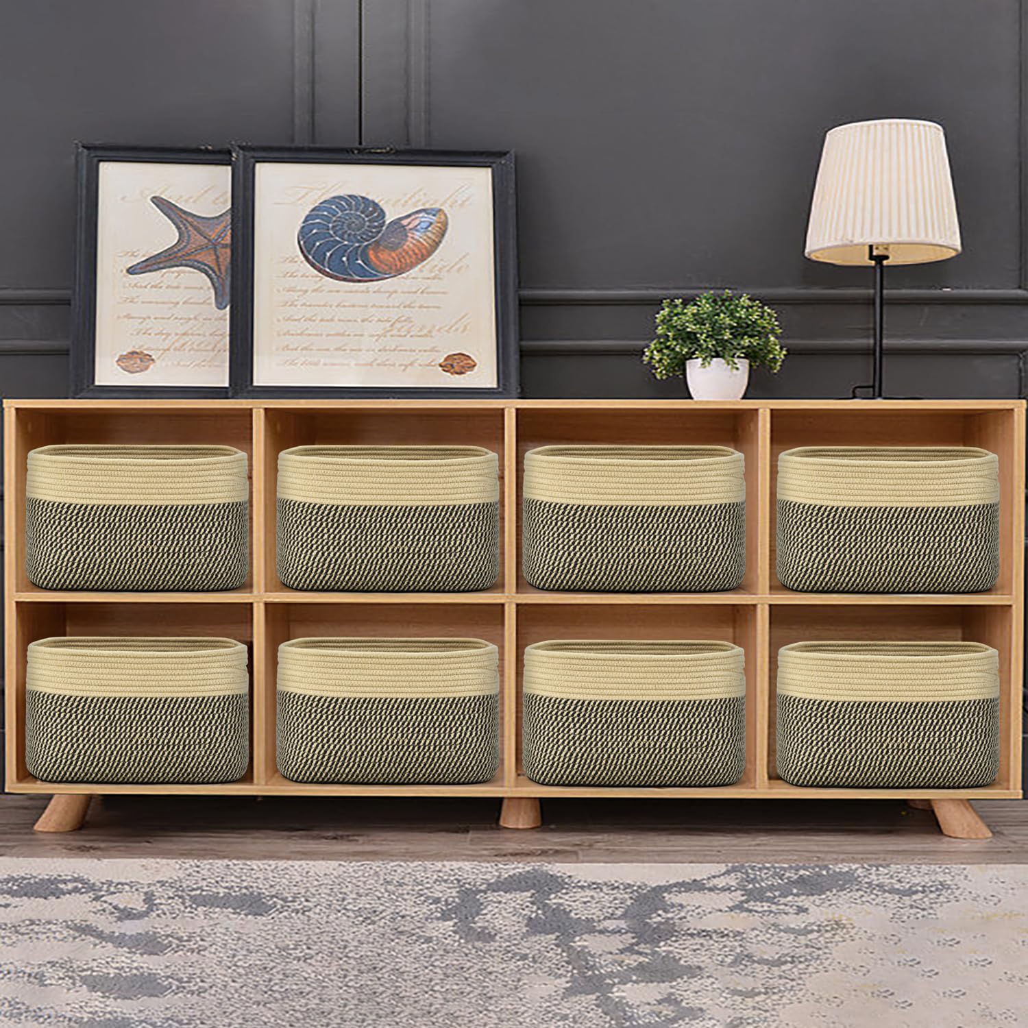Woven Cotton Rope Storage Baskets - 3 Pack Set (Black & Brown) | Decorative Organizing Bins for Shelves, Books, Towels, Toys | Perfect for Home, Office & Nursery Organization