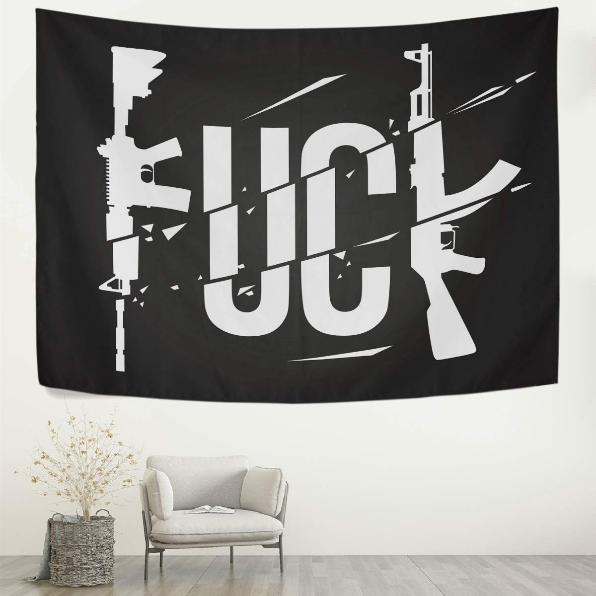AGONA Gothic Tapestry - Black Skull & Guns Print Wall Hanging Decor | 60x51 Inch Large Wall Art for Bedroom, Living Room, Dorm | Perfect for Gothic Home Decor, Punk Room Aesthetic & Alternative Interior Design