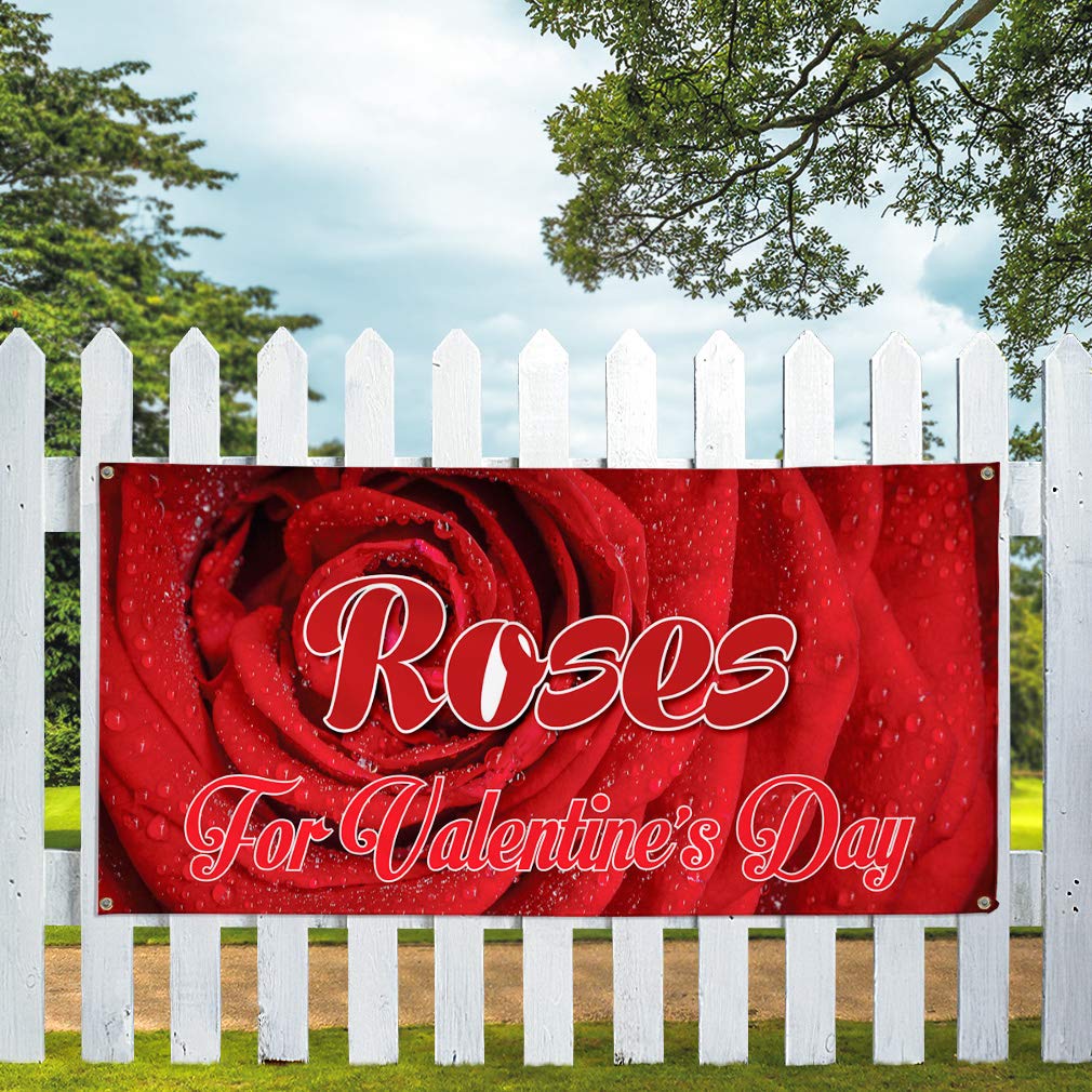 Premium Vinyl Banner - Multiple Sizes (48x96 Inches) with 8 Grommets | Valentine's Day Roses Design | Weatherproof Outdoor Yard Sign for Holidays, Events & Commercial Use | Perfect for Weddings, Parties, and Store Promotions