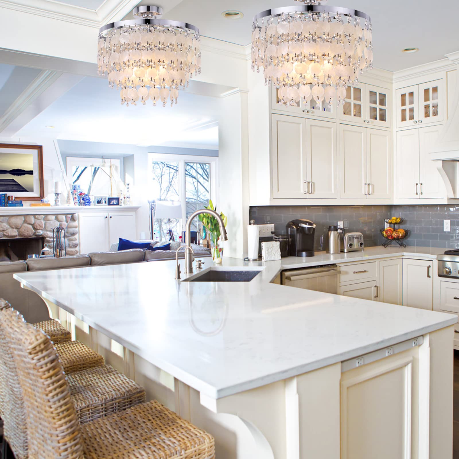 TOCHIC Modern Capiz Shell Chandelier - 16